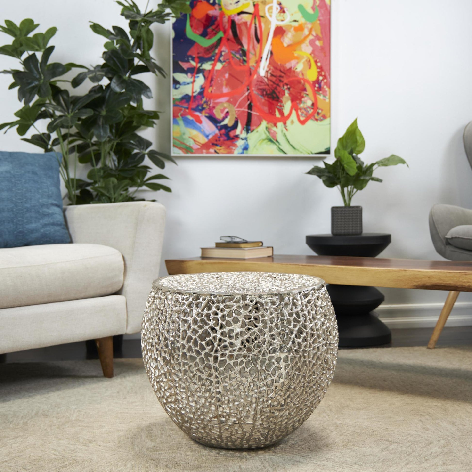 Coral Aluminum Metal Abstract Side End Accent Table