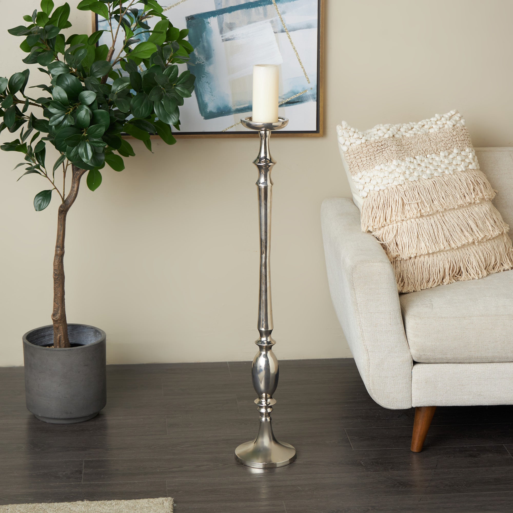 Silver Aluminum Metal Floor Decorative Candle Holder