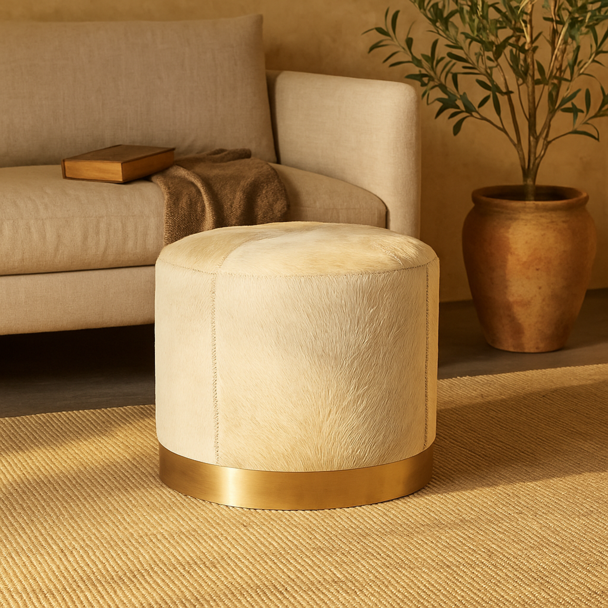 Gray Leather Patchwork Living Room Stool with Silver Metal Base