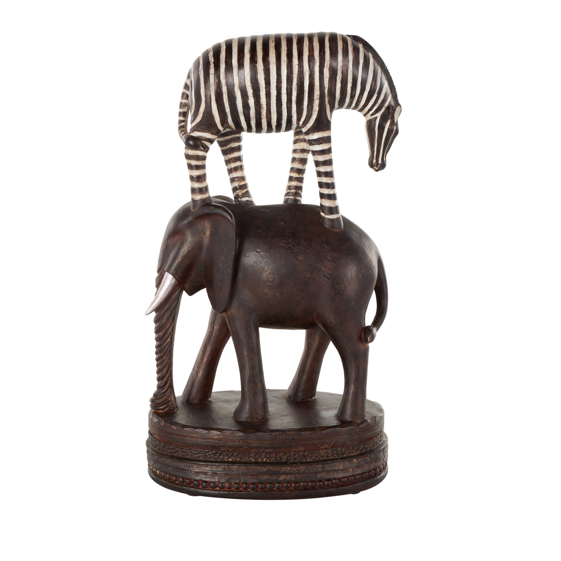 Safari Animals Multi Colored Polyresin Stacked Decorative Sculpture with Round Base
