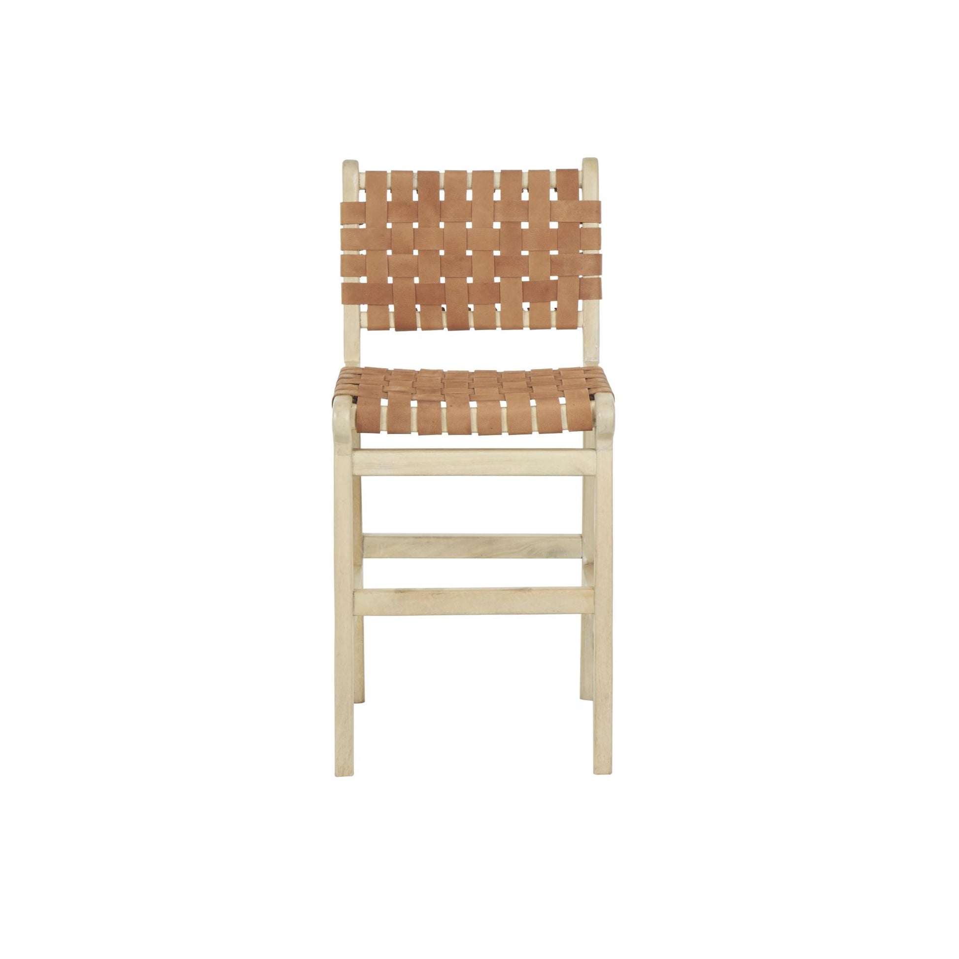 Mango Wood Handmade Woven Kitchen Bar Stool with with Backrest and Footrest