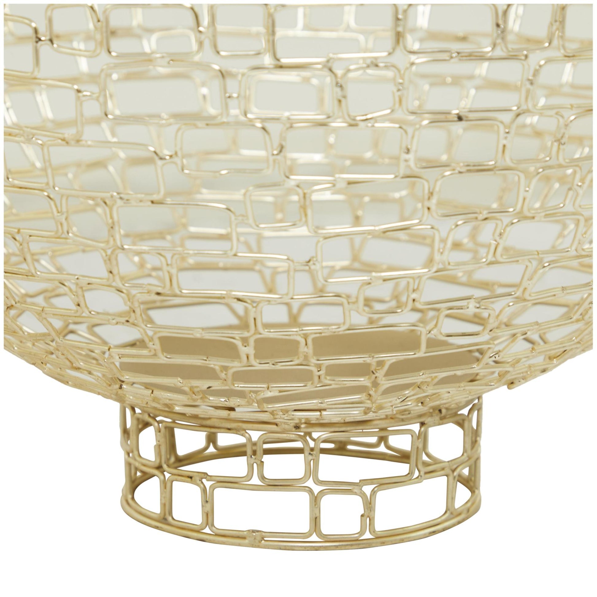 Set of 2 Gold Metal Large Decorative Bowl with Chain Link Patterns