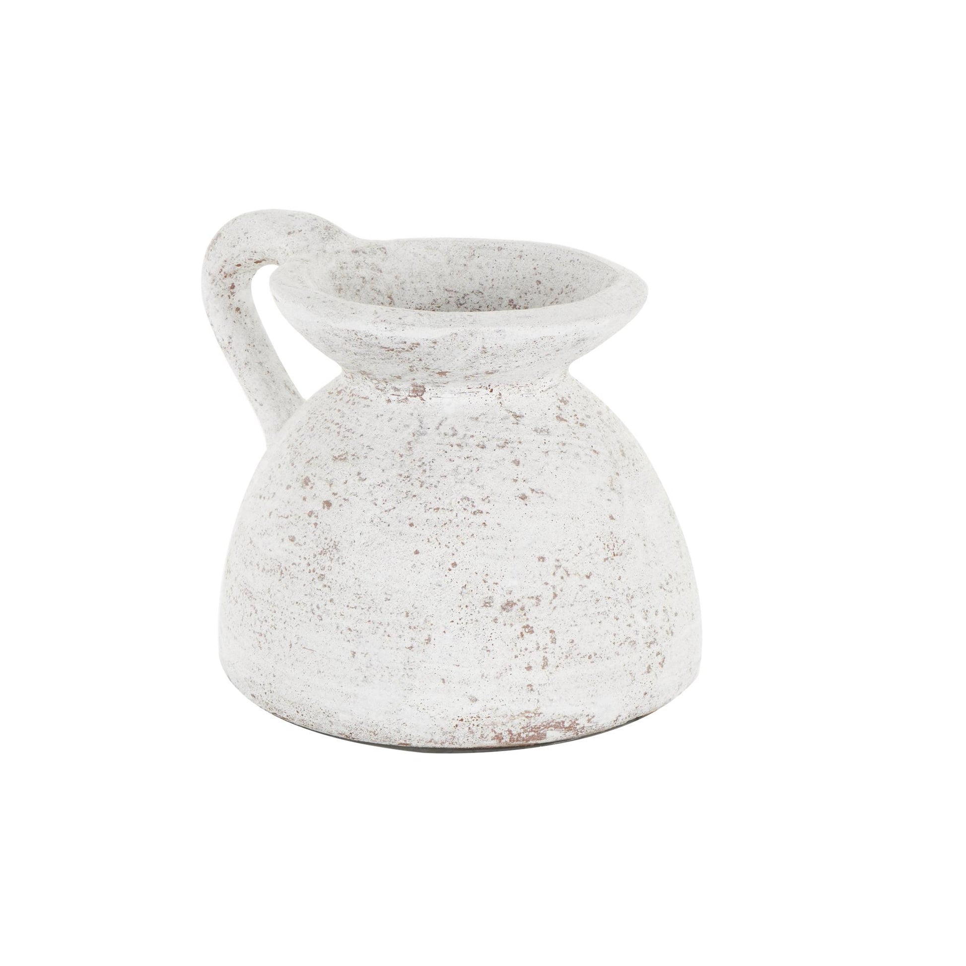 White Ceramic Antique Style Textured Pot Decorative Vase with Handle