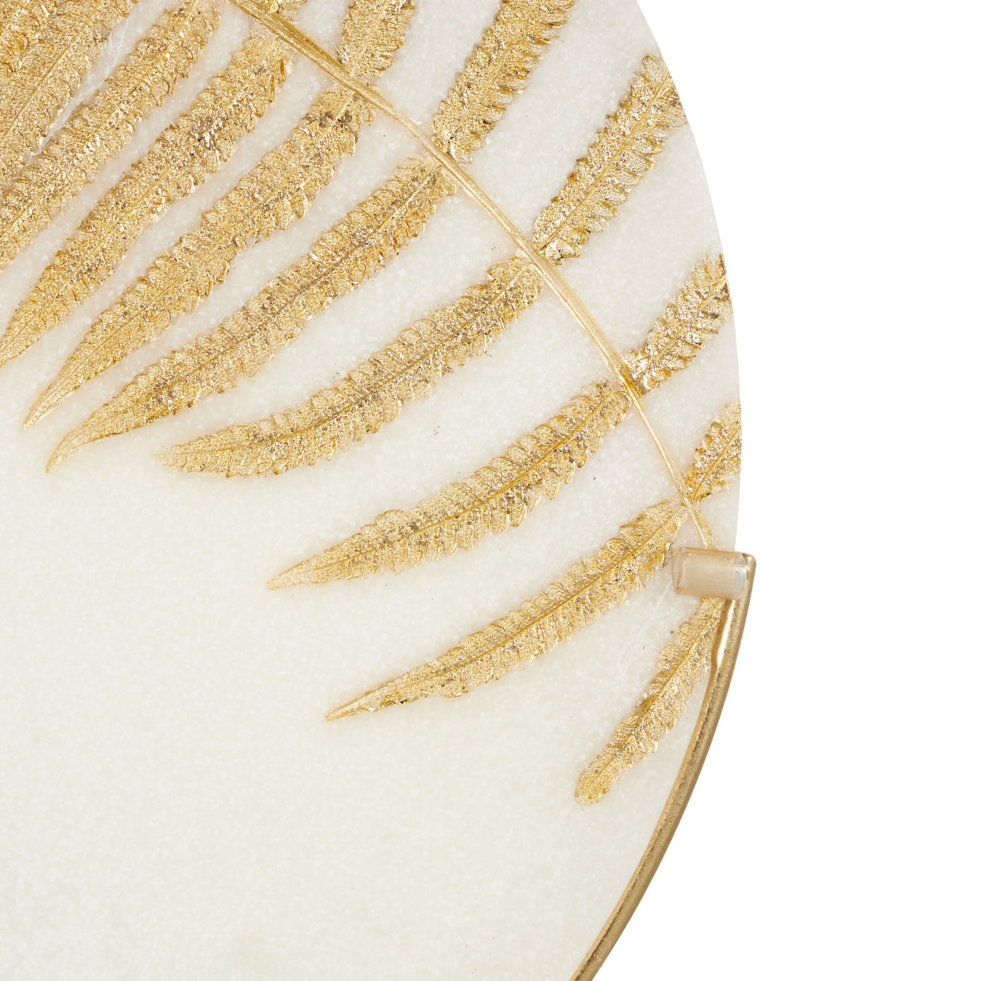 Leaf White Polystone Cutout Round Disk Decorative Sculpture with Gold Stand