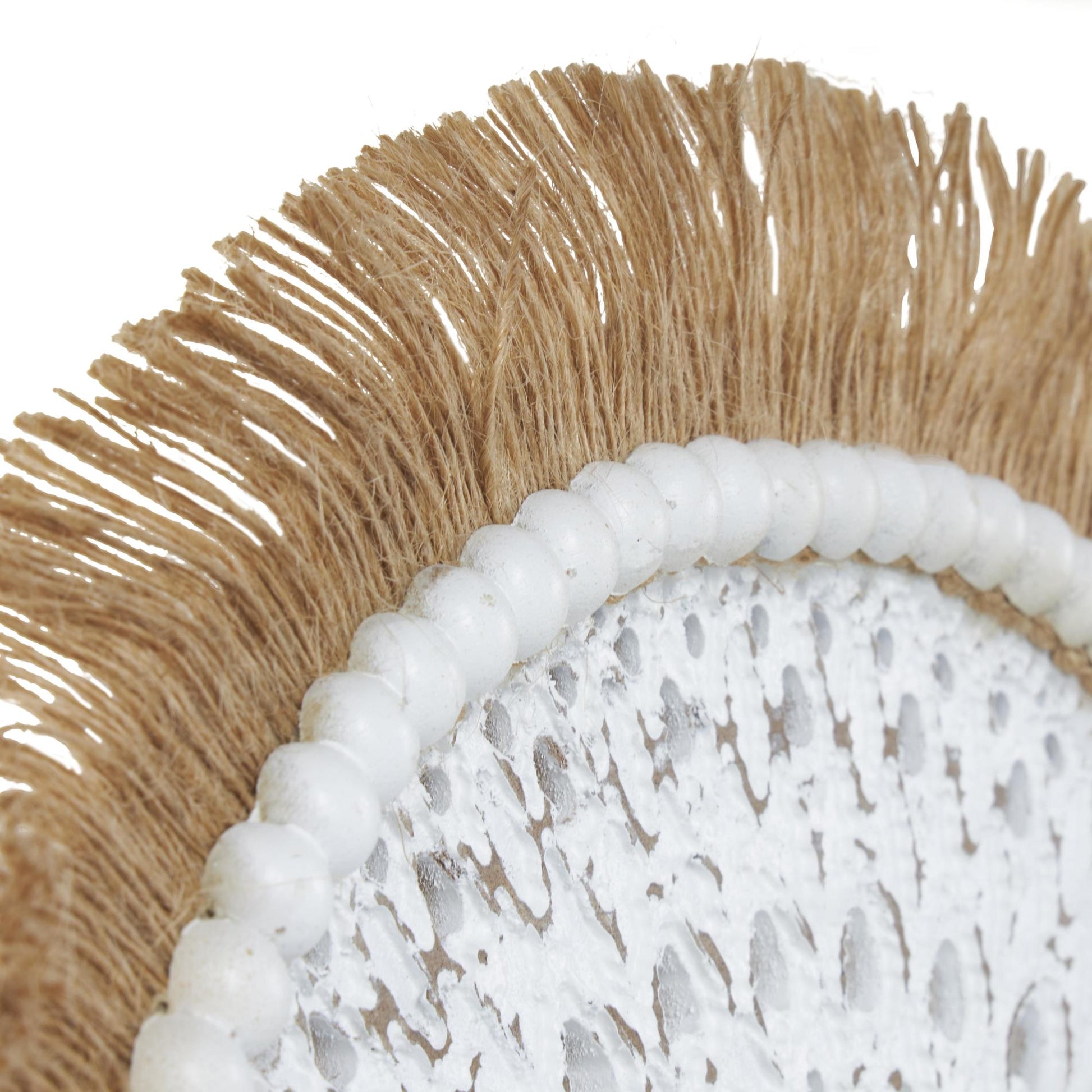 Tribal Wooden Handmade Seagrass Fringed Decorative Sculpture with Black Base