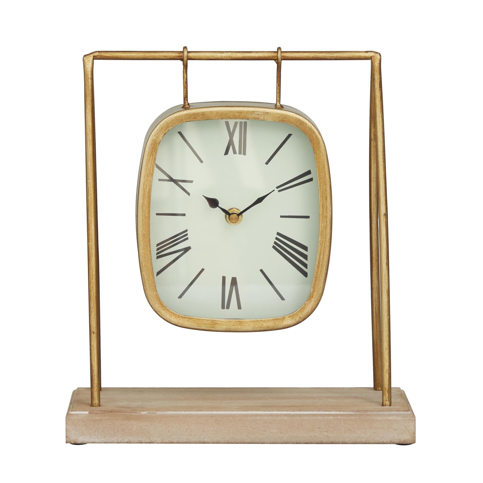 Gold Wood Pendulum Decorative Clock with Wood Base