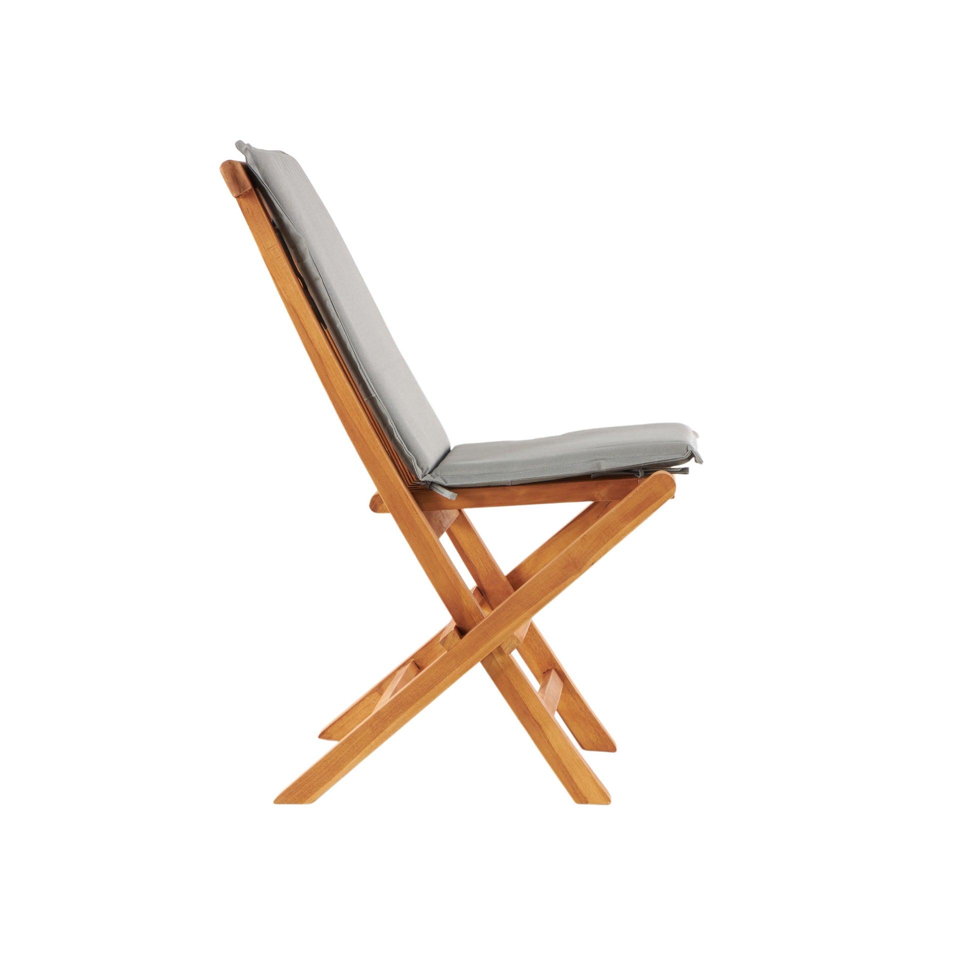 Set of 2 Brown Teak Wood Folding Patio Outdoor Dining Chair with Cushions