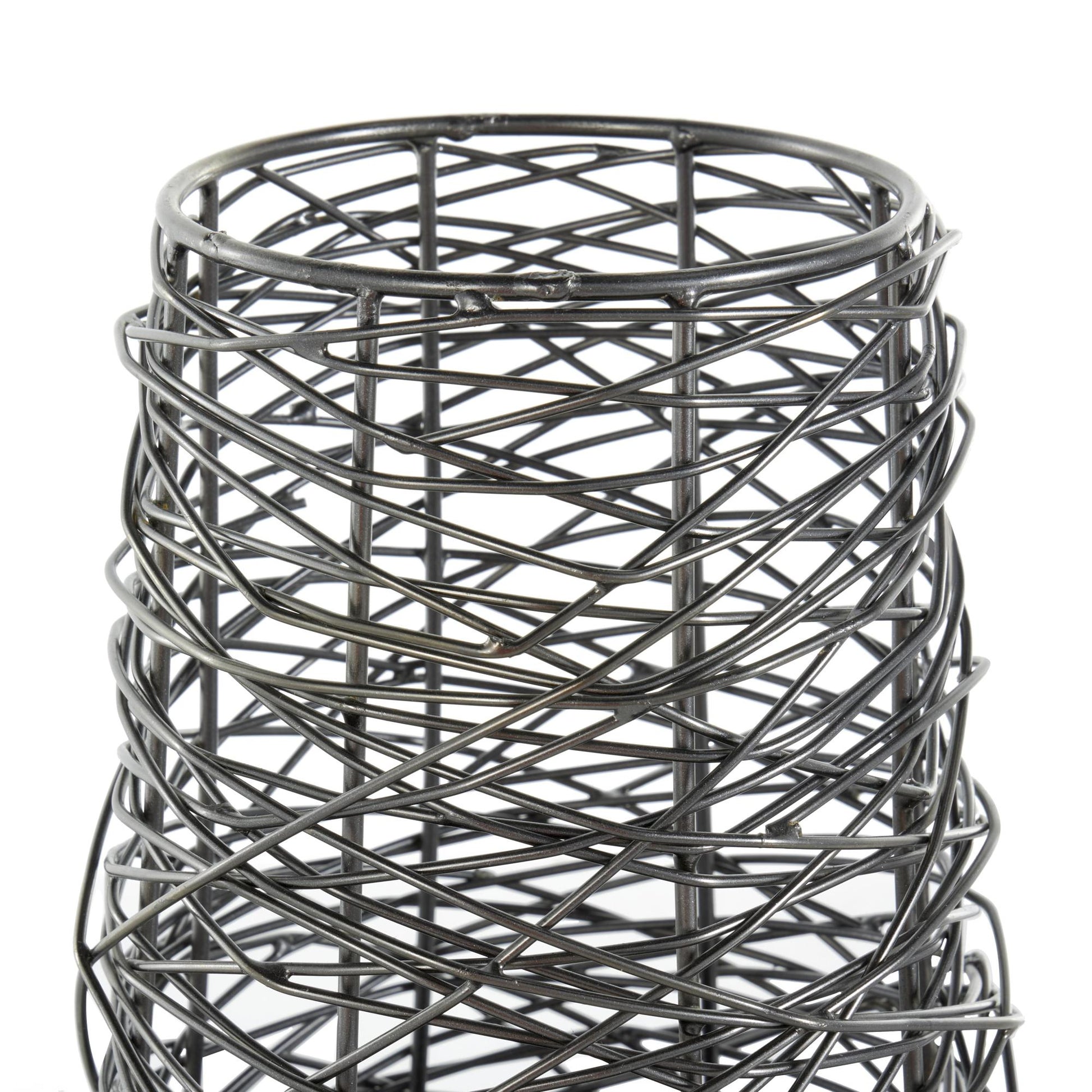 Abstract Black Metal Intertwined Wire Decorative Vase with Solid Matte Base