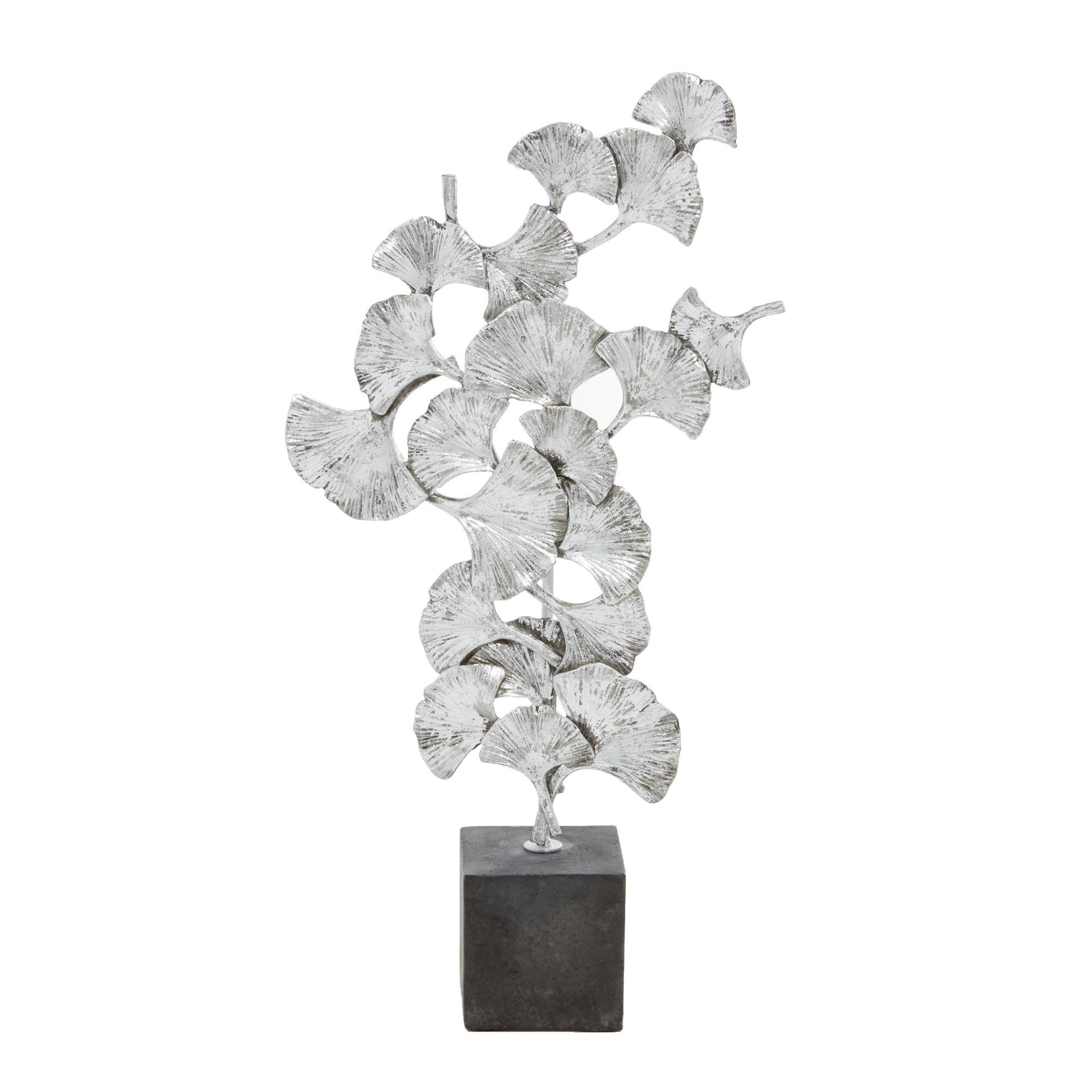 Floral Polystone Handmade Decorative Sculpture with Black Block Base