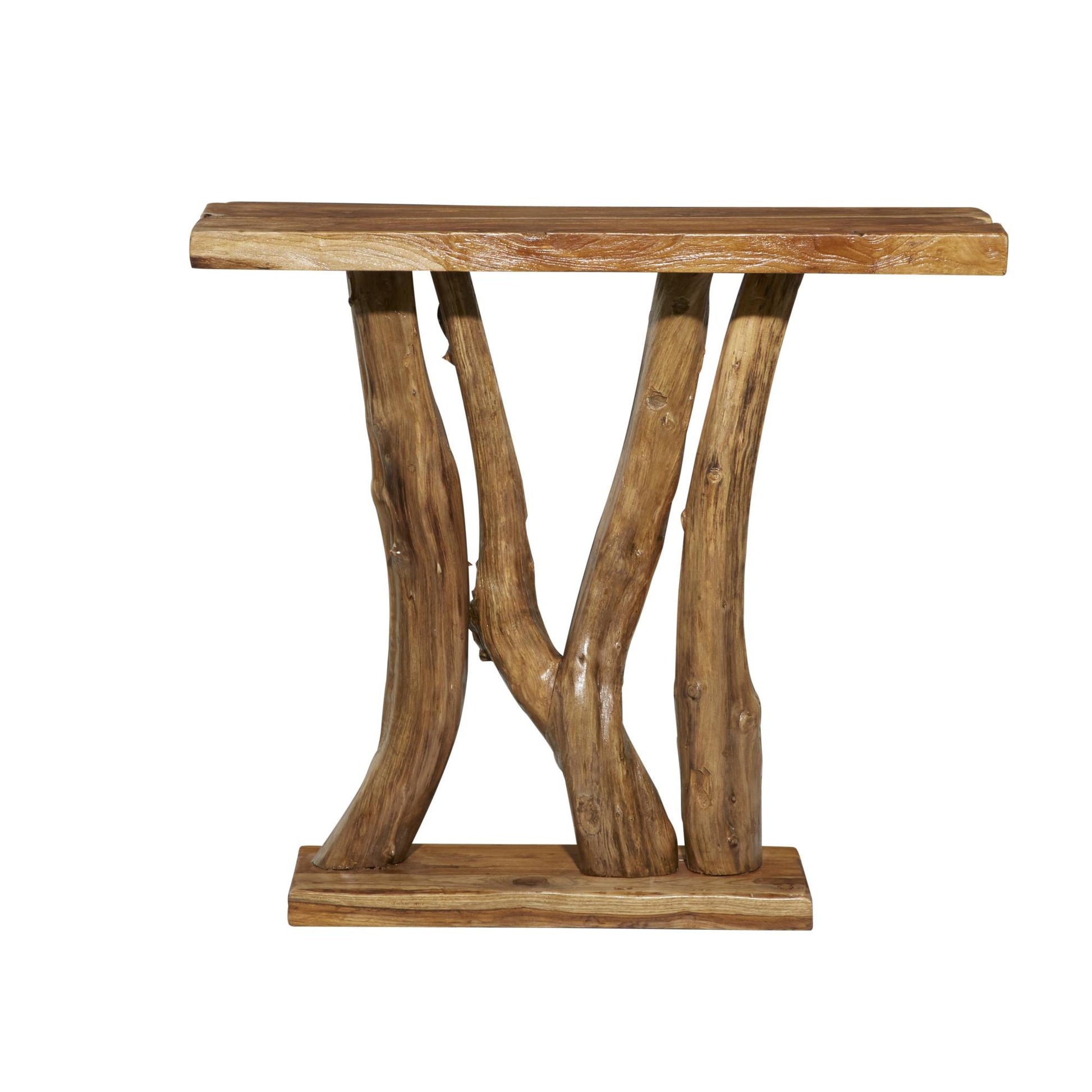 Brown Teak Wood Small Live Edge Tree Trunk Living Room Console Table