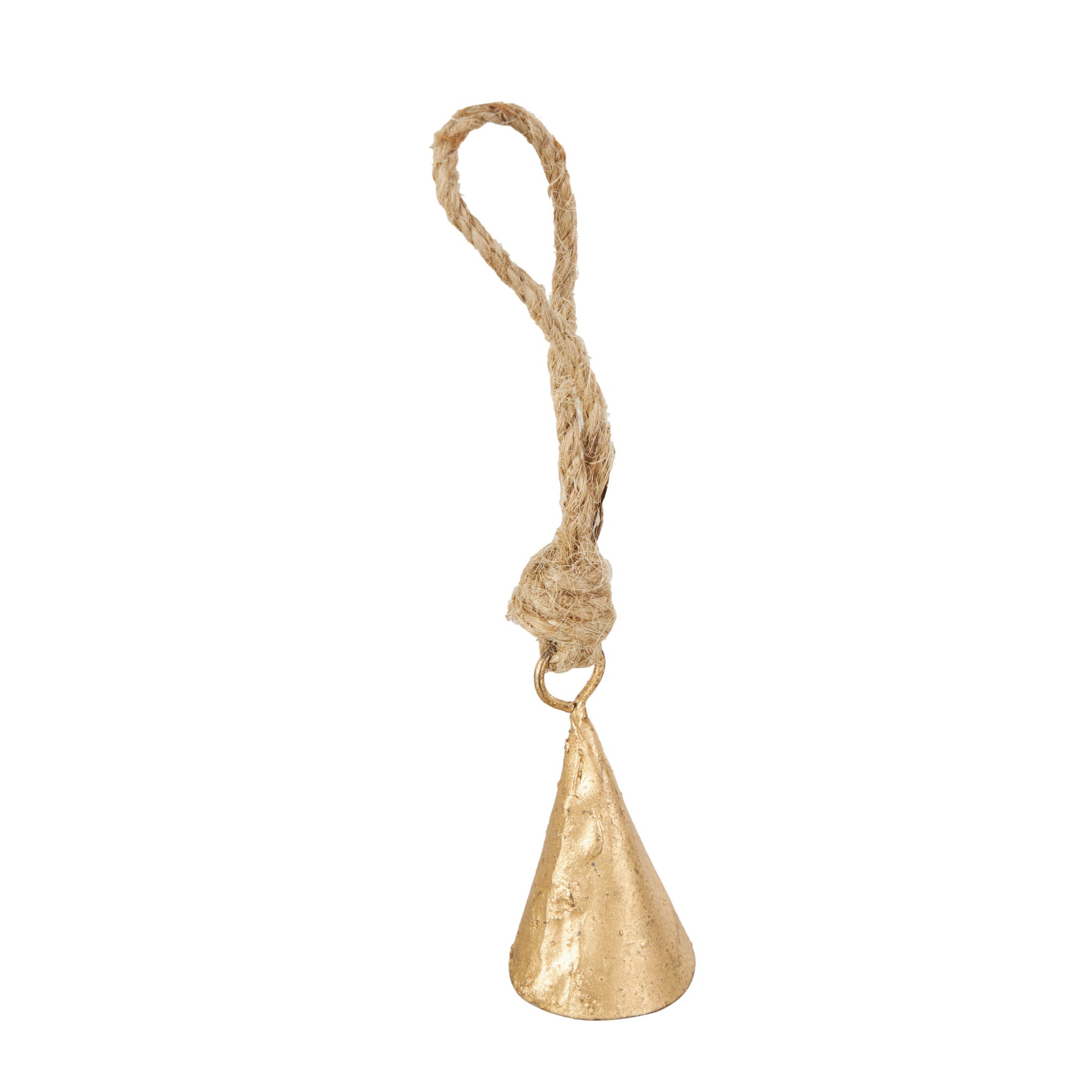 Set of 36 Bell Gold Metal Tibetan Inspired Indoor Outdoor Decorative Bells with Brown Jute Rope and Canvas Tote
