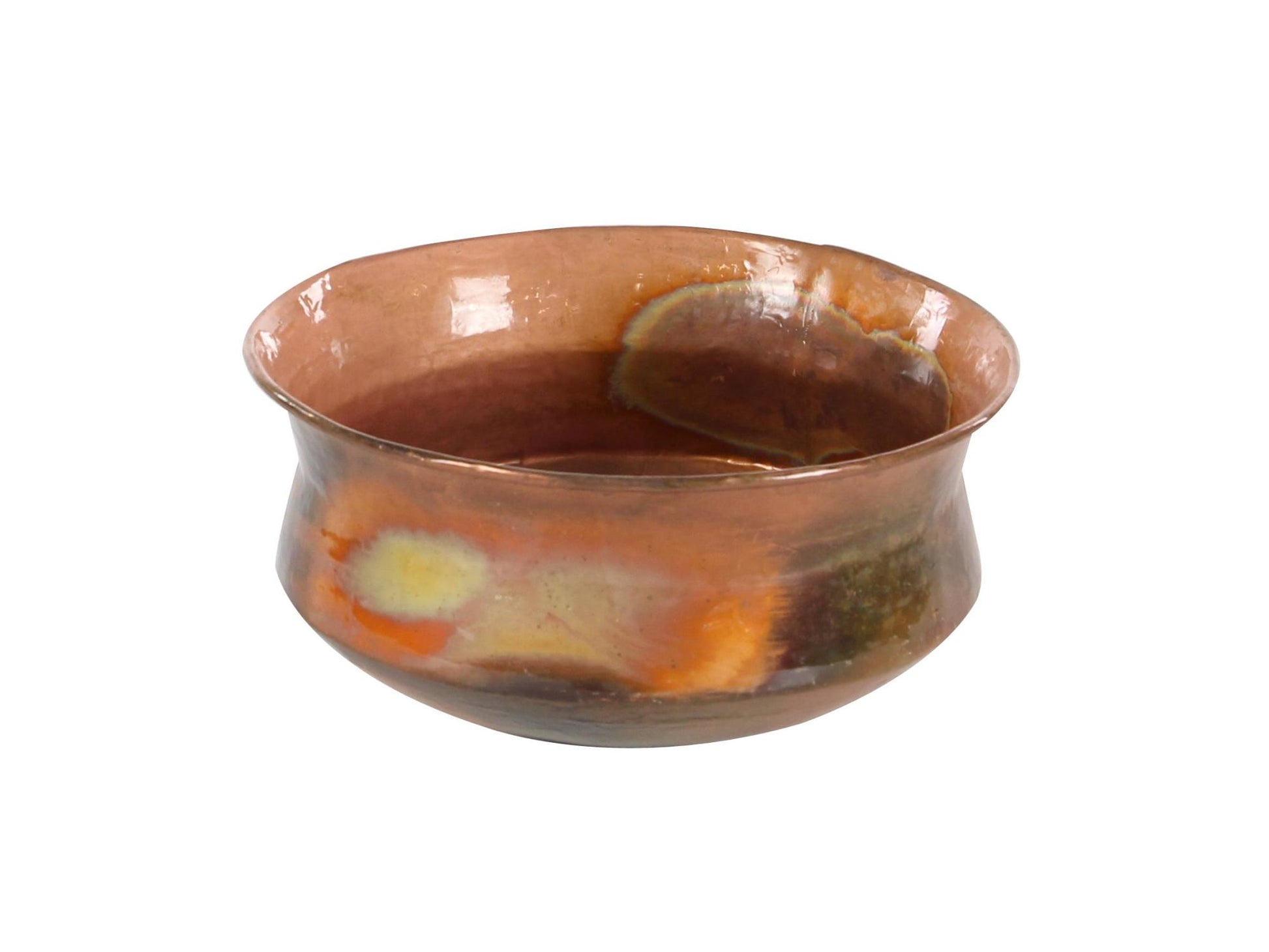 Set of 4 Copper Metal Wide Weathered Low Bowl Indoor Outdoor Planter