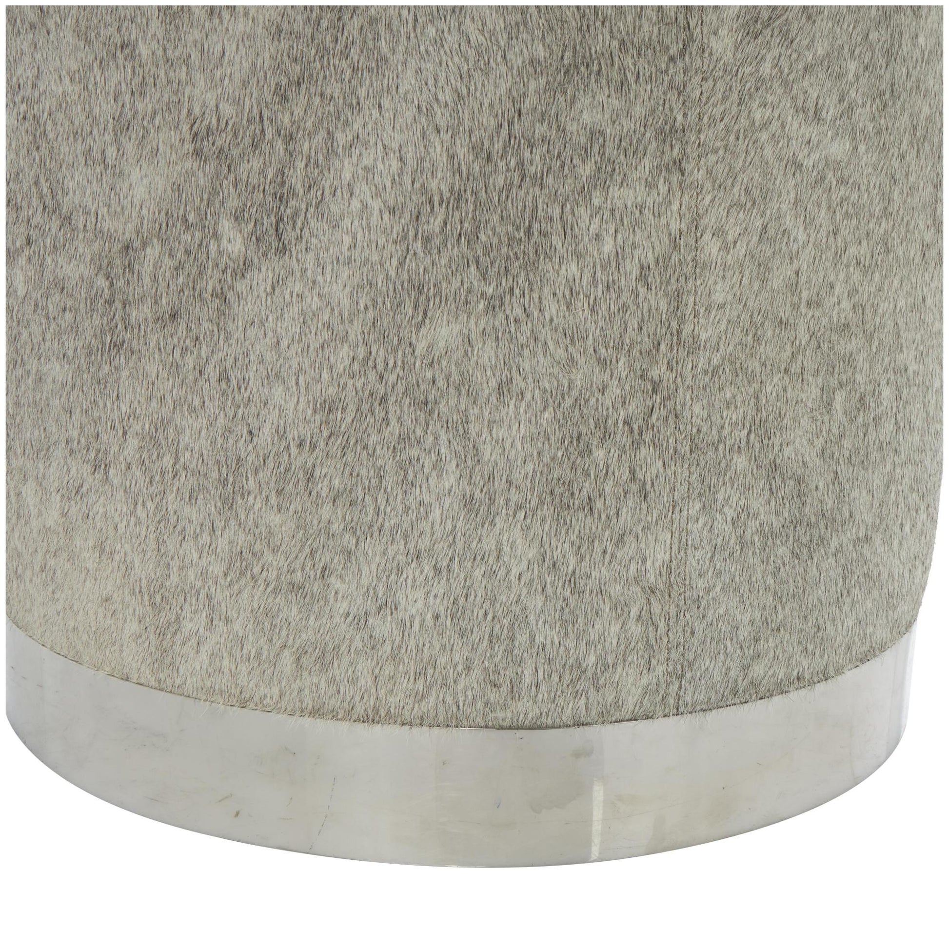 Gray Leather Patchwork Living Room Stool with Silver Metal Base