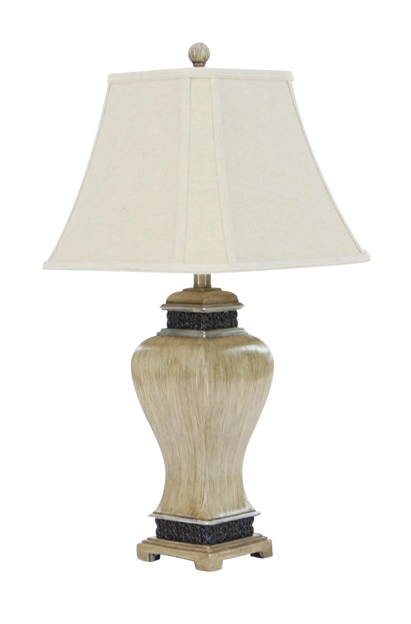 Set of 2 Scroll Brown Polystone Carved Room Table Lamp with Black Accents and Tapered Shade