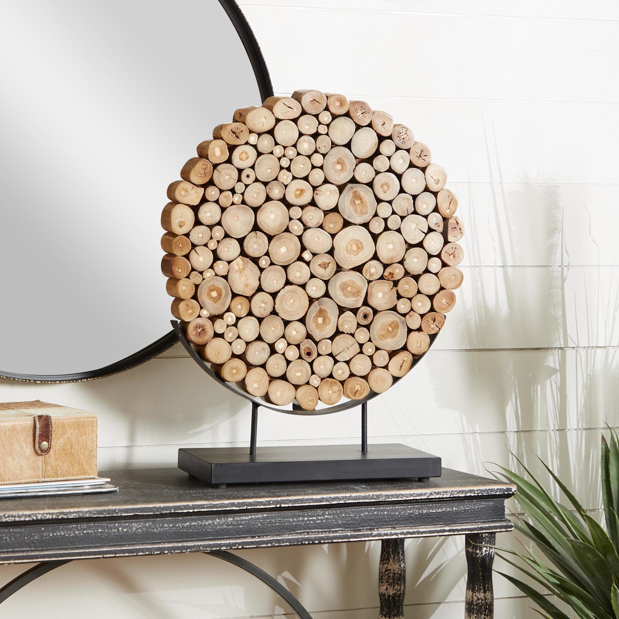 Abstract Brown Teak Wood Handmade Decorative Sculpture with Black Stand