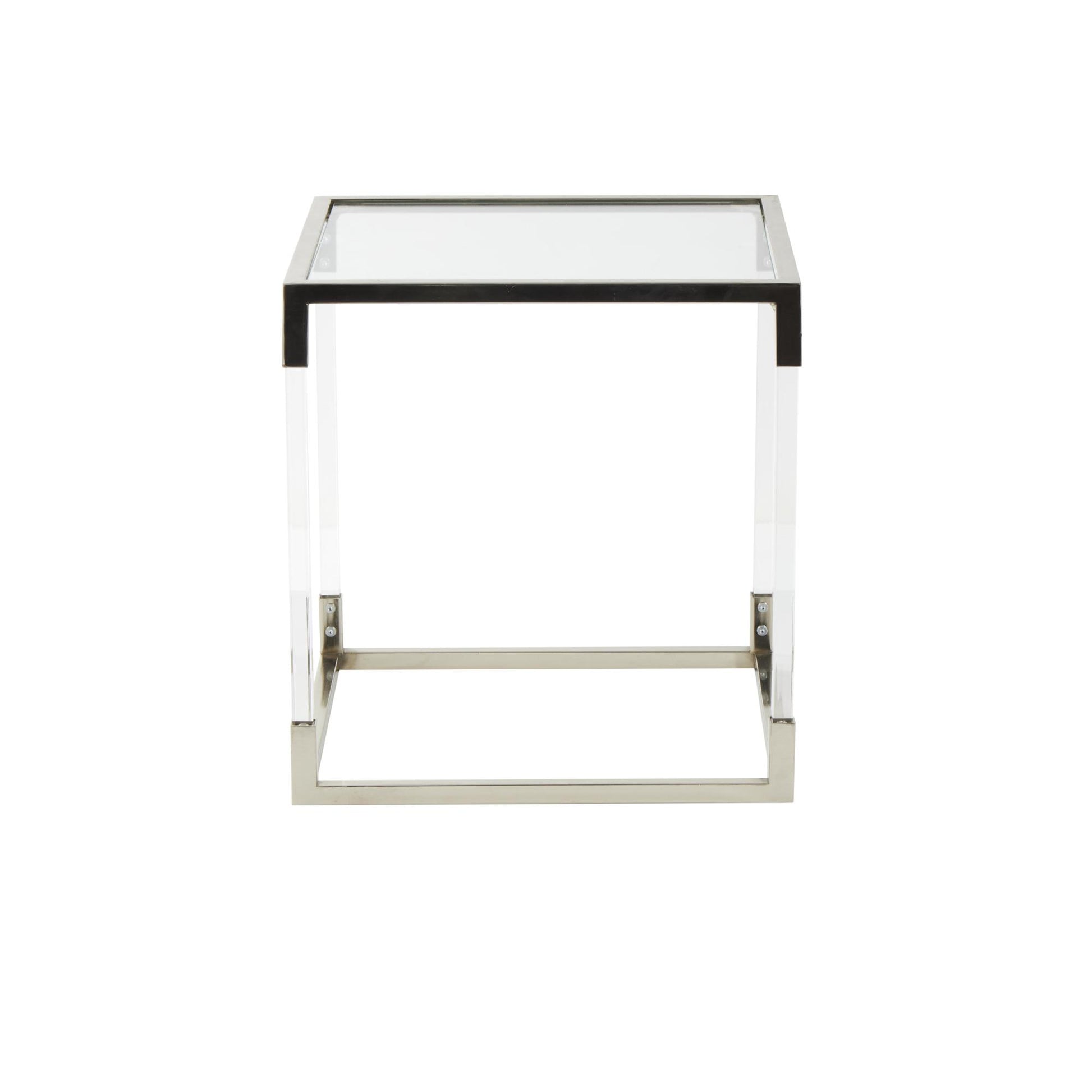 Metal Side End Accent Table with Clear Glass Top and Acrylic Legs