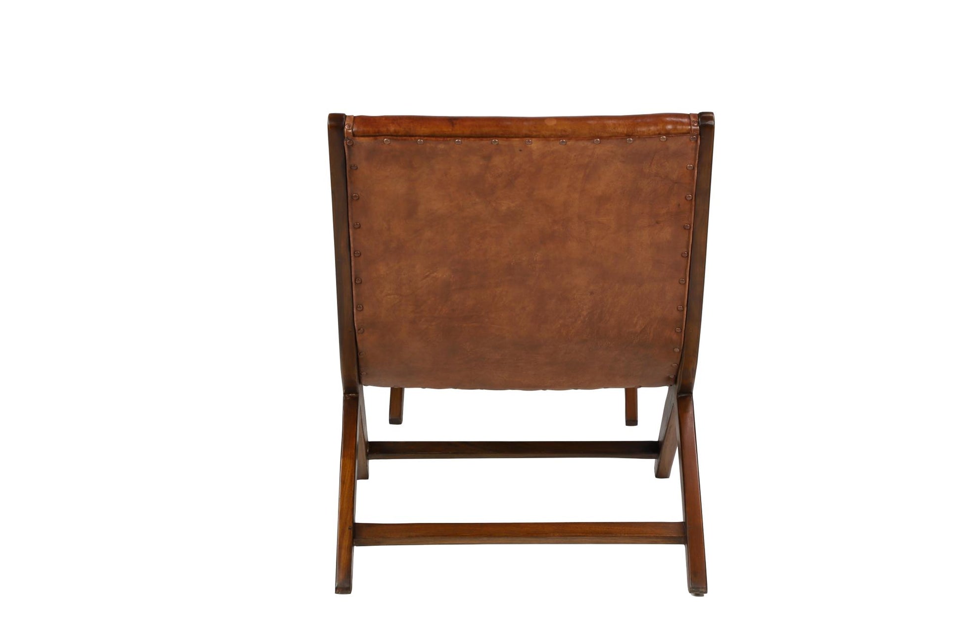 Teak Wood Handmade Upholstered Leather Accent Chair with Ottoman