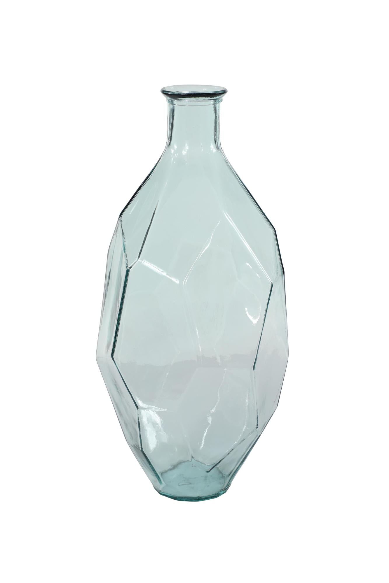 Abstract Recycled Glass Handmade Faceted Spanish Decorative Vase 11" x 11" x 23"