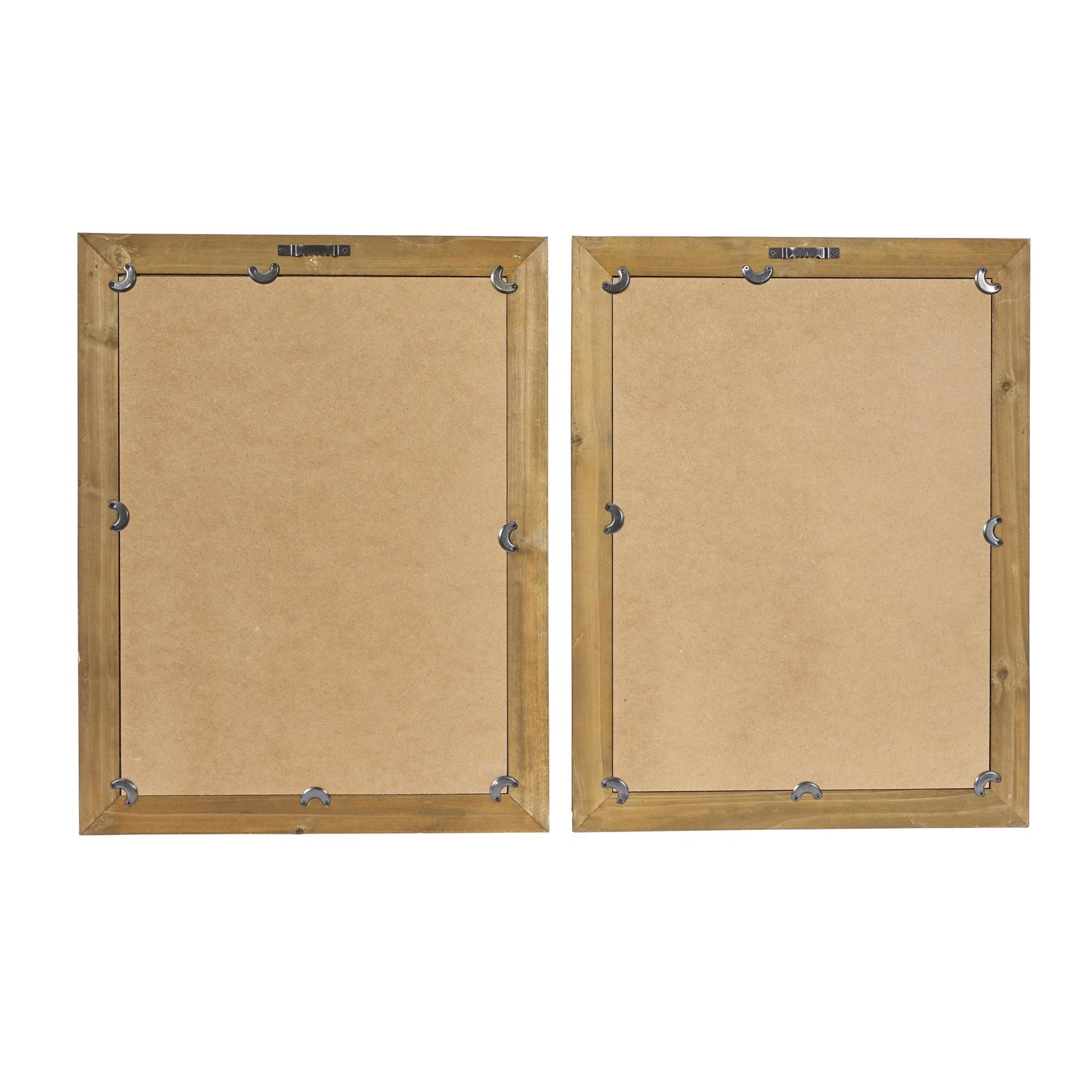 Set of 2 Leaf Light Brown Wood Living Room Framed Wall Art with Gray Accents