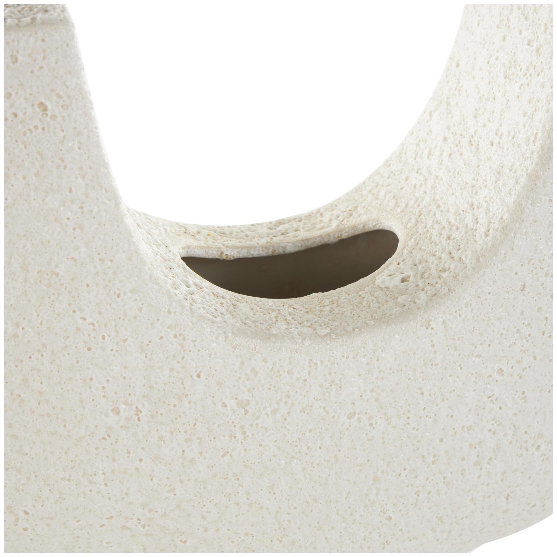 Abstract White Ceramic Curved Decorative Vase with Dual Openings and Speckled Texturing