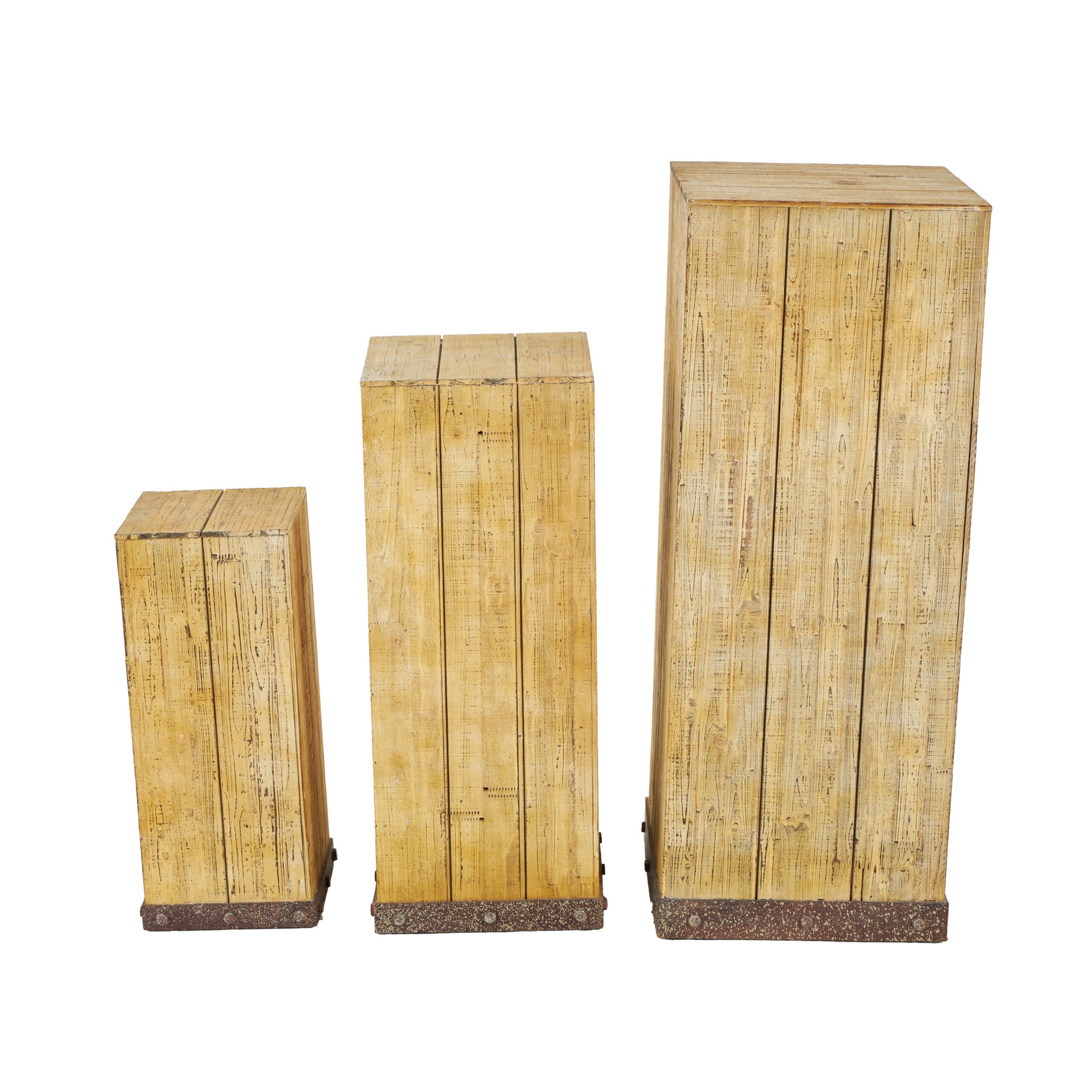 Set of 3 Brown Wood Side End Pedestal Table