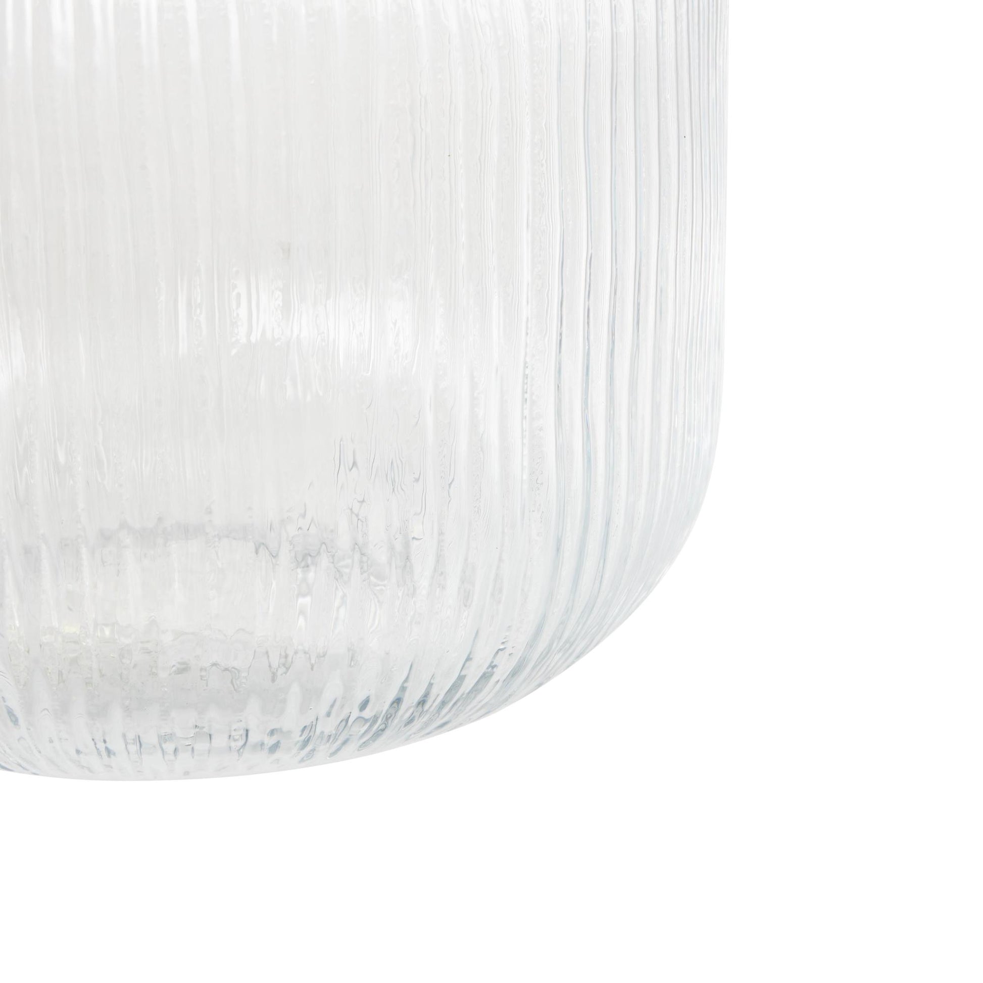 Clear Glass Short Round Ribbed Fluted Decorative Vase
