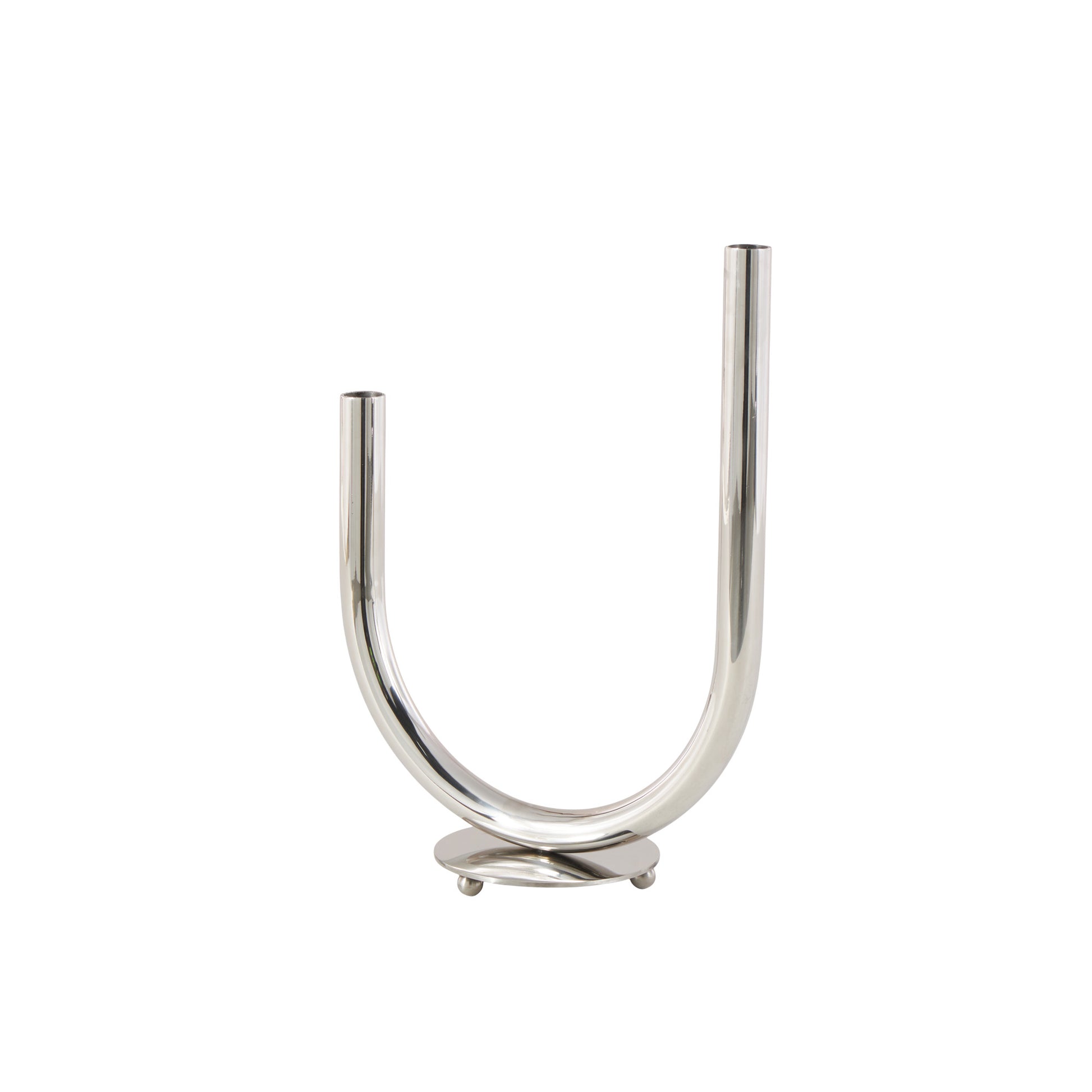 Silver Stainless Steel Metal Abstract U-Shaped Decorative Candelabra