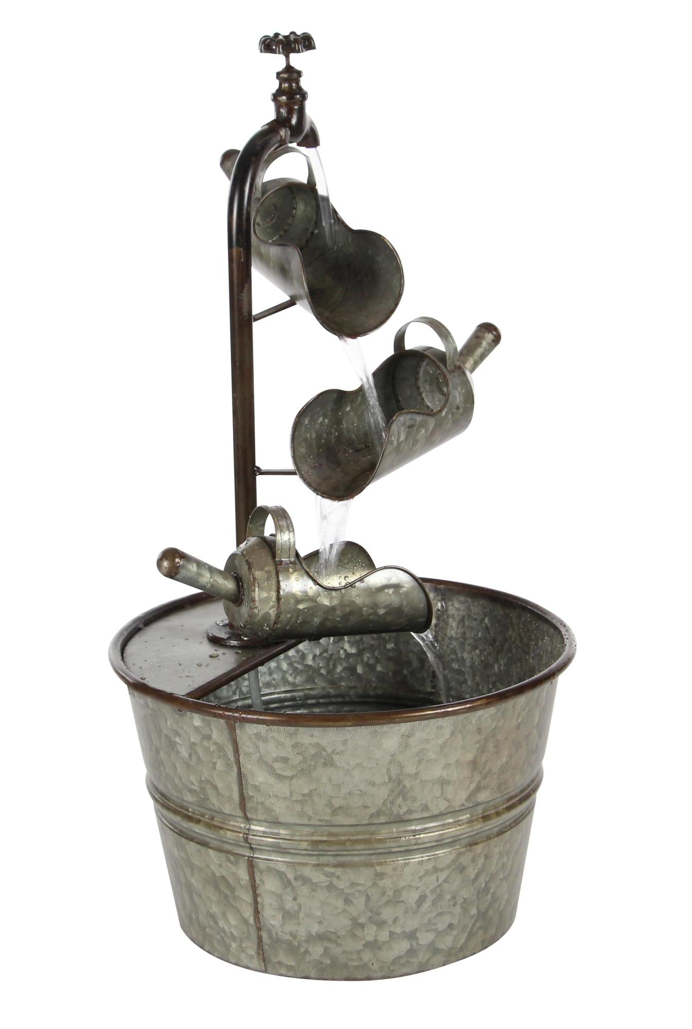 Gray Metal Indoor Outdoor Fountain with Watering Cans