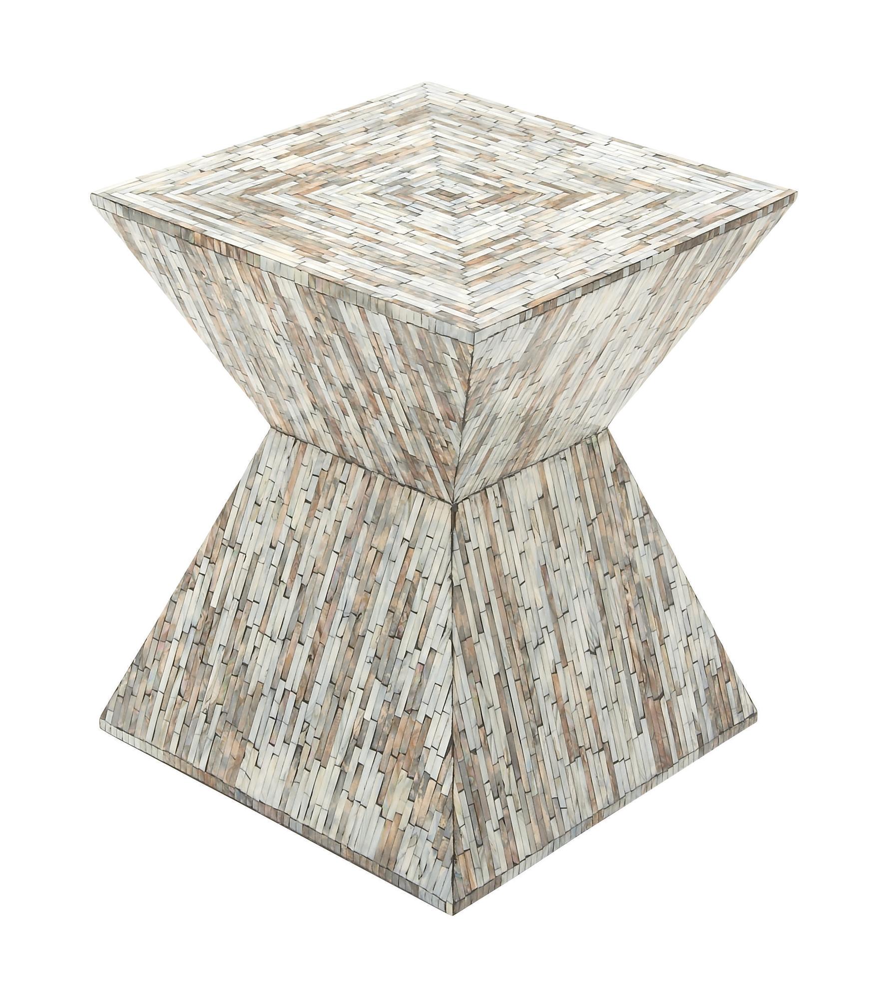 Mother of Pearl Shell Handmade Hourglass Shaped Side End Accent Table