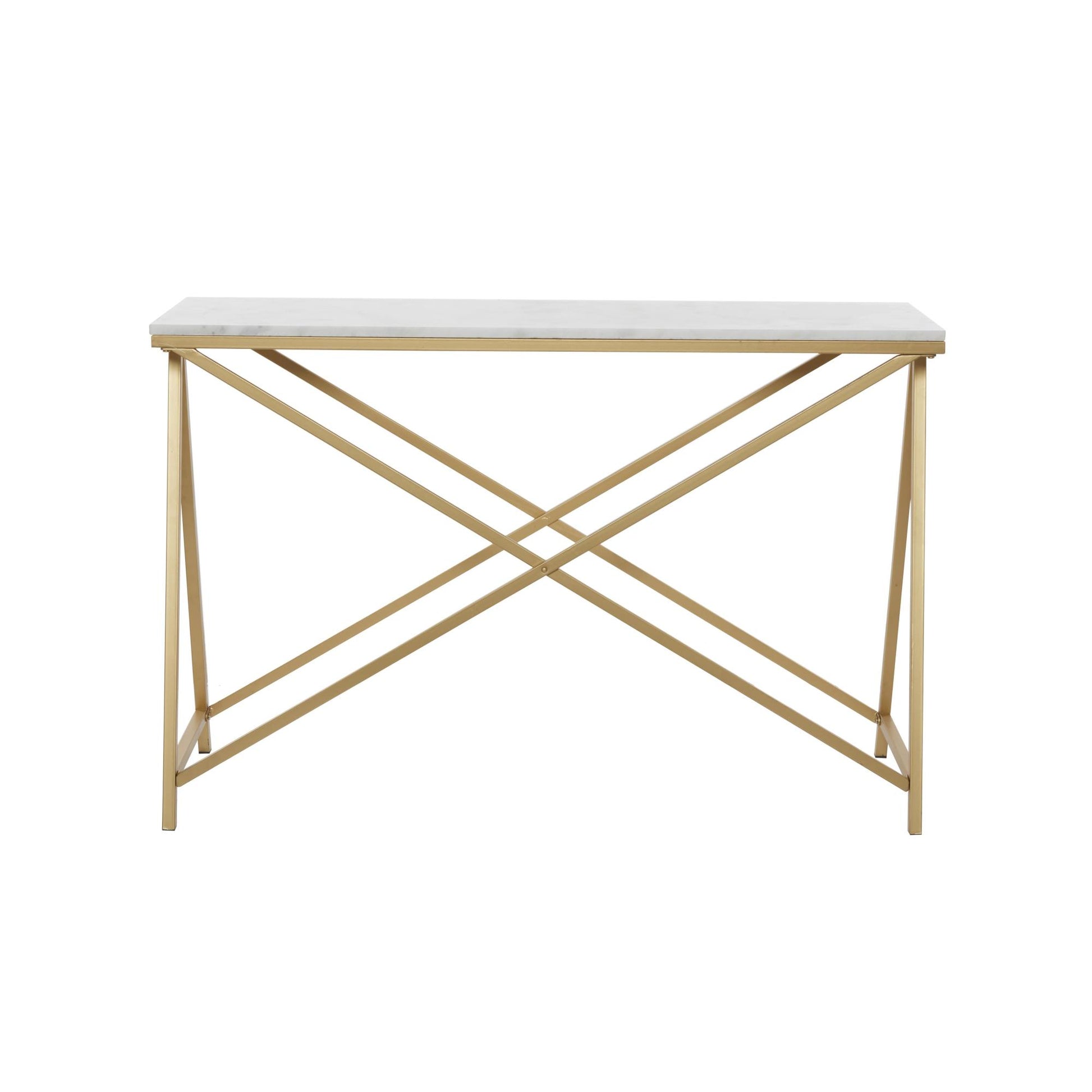White Marble Rectangular Living Room Console Table with Gold Metal Stand