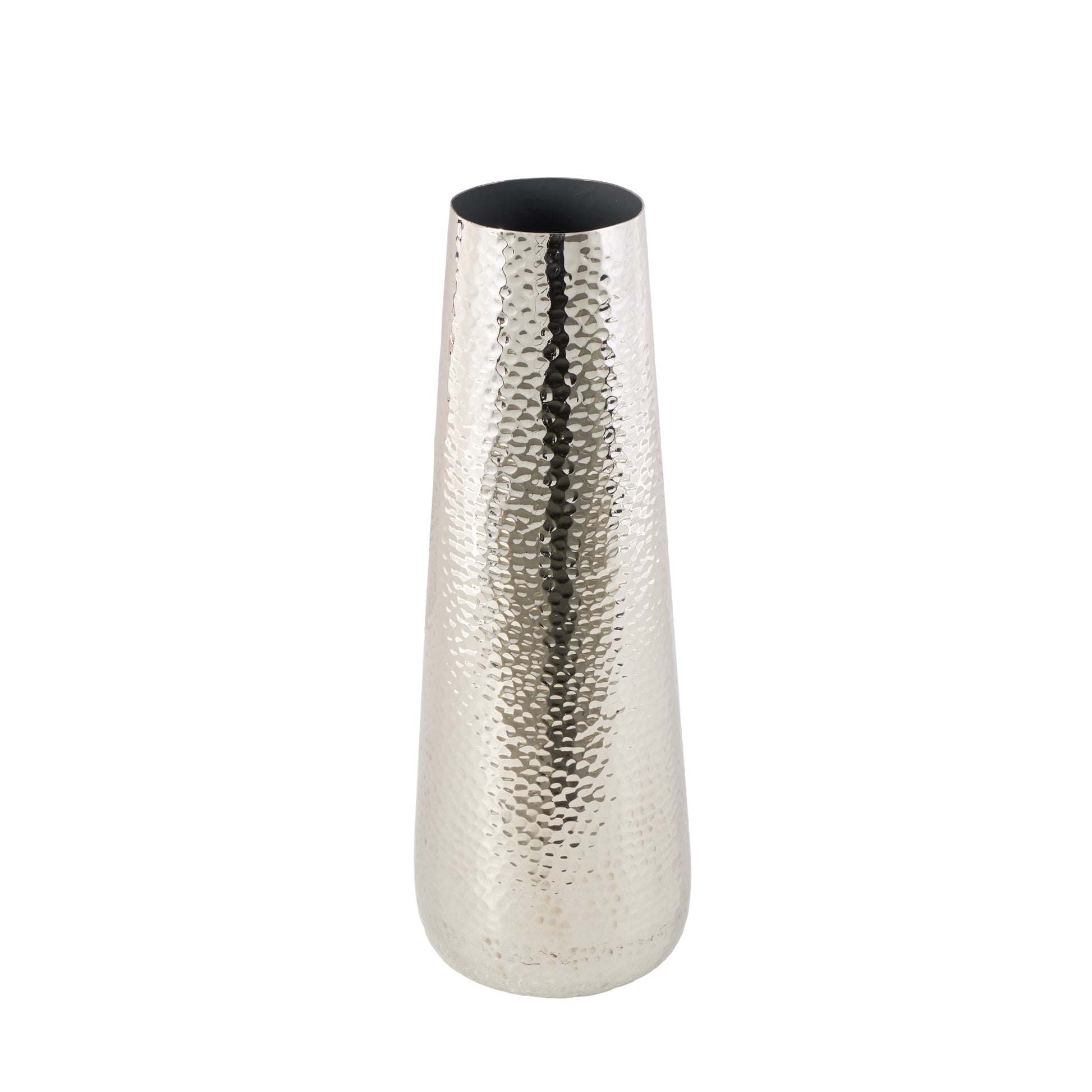 Silver Aluminum Metal Tall Hammered Decorative Vase