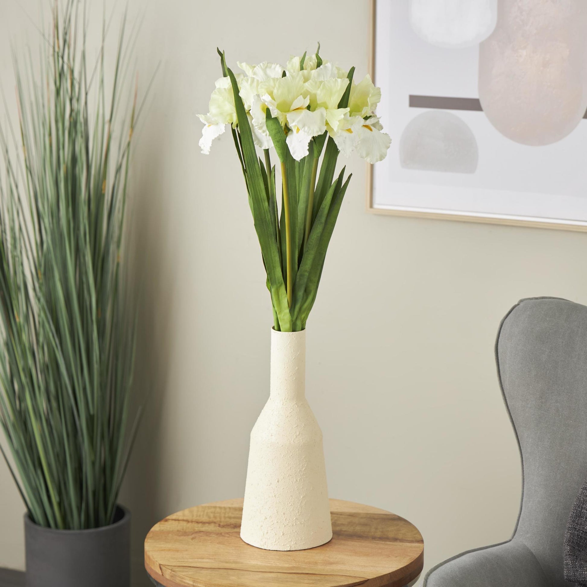 Set of 8 Iris White Plastic Tall Indoor Outdoor Artificial Flower Stem