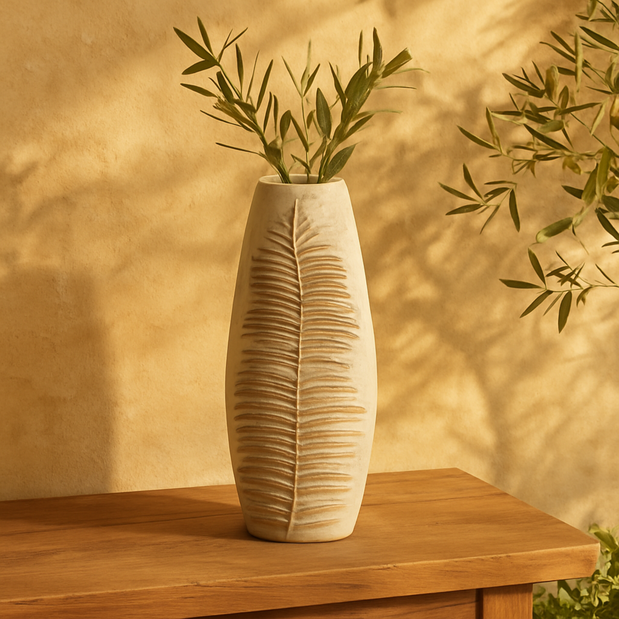 Leaf White Polystone Decorative Vase