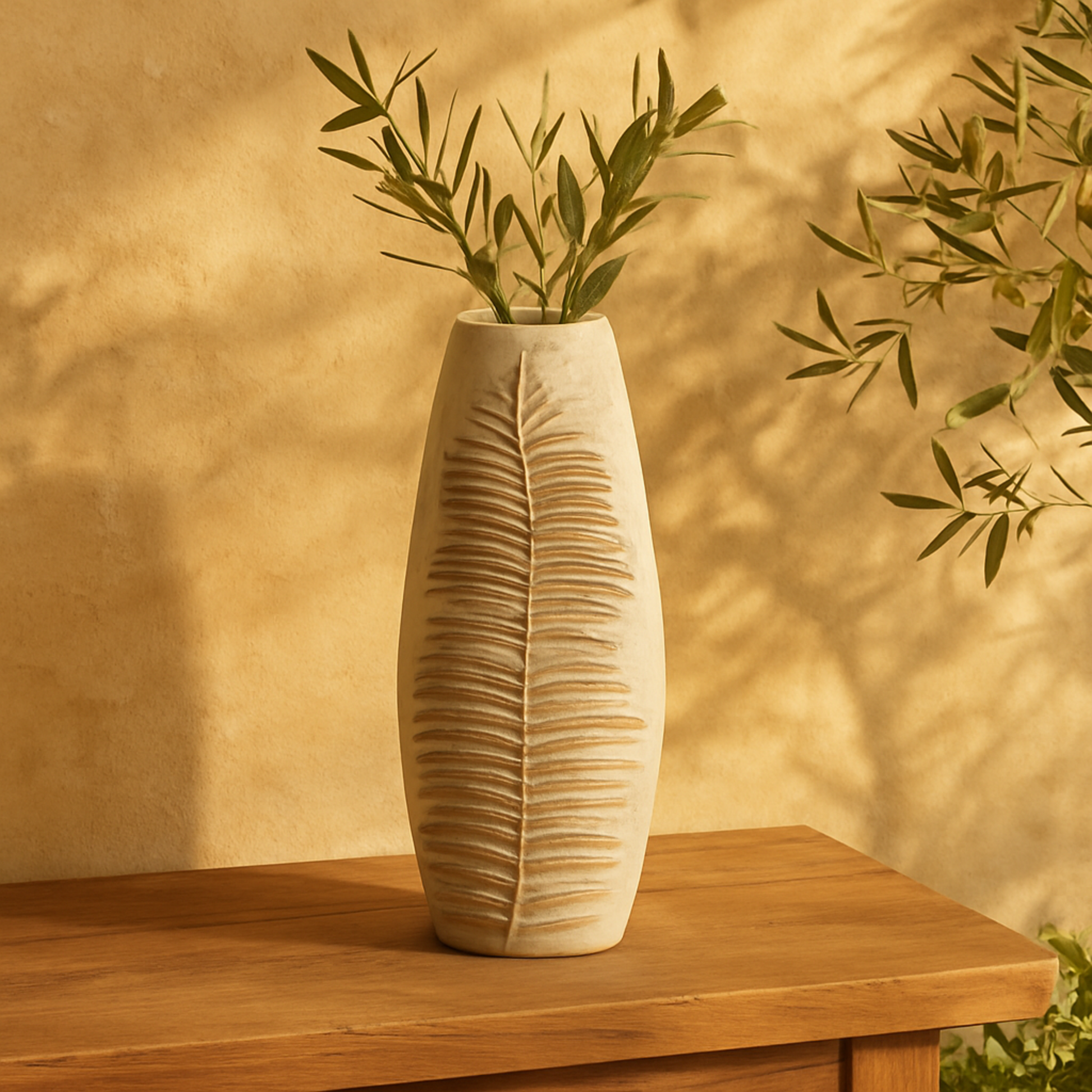 Leaf White Polystone Decorative Vase