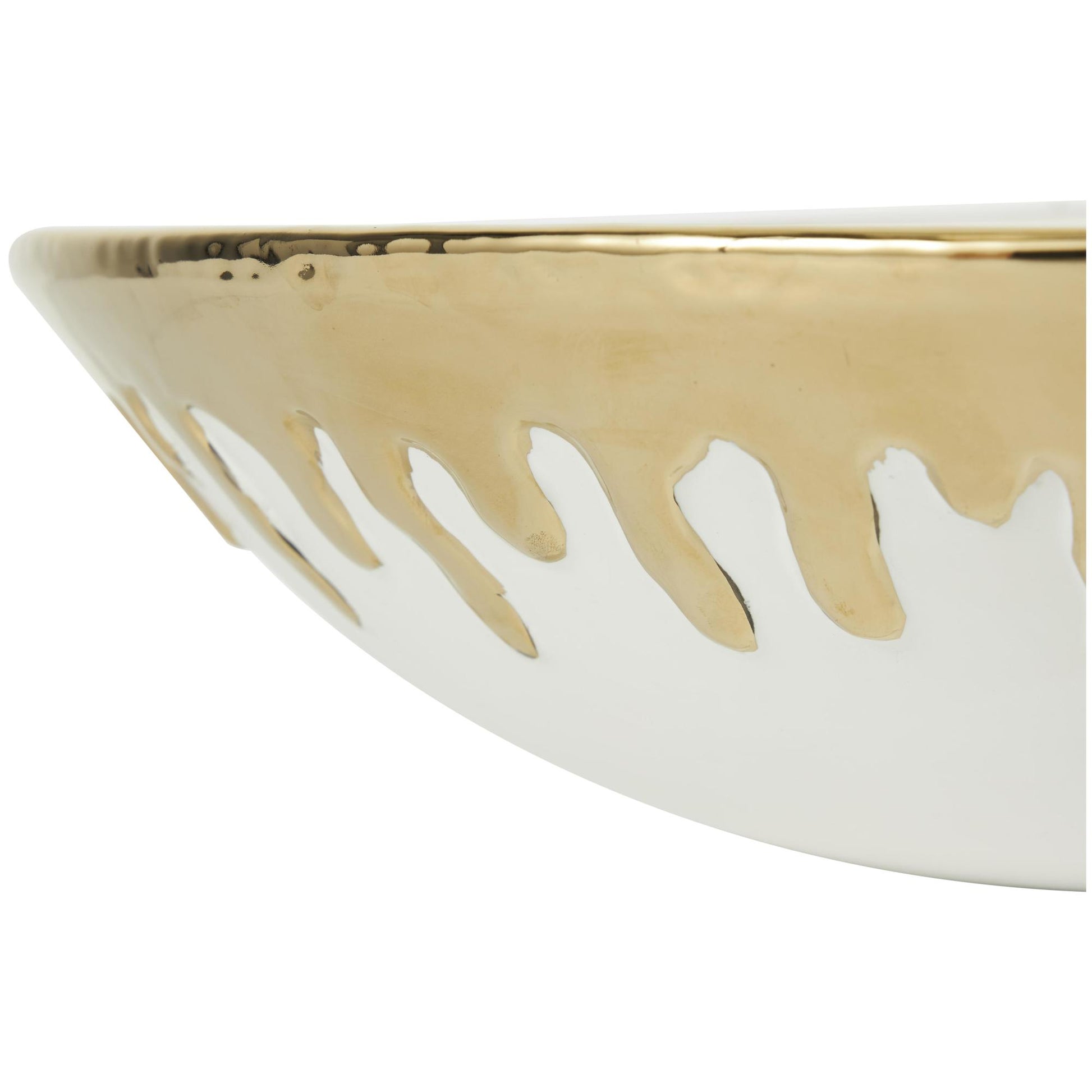 CosmoLiving by Cosmopolitan Abstract Ceramic Large Decorative Bowl with Abstract Gold Melting Drips