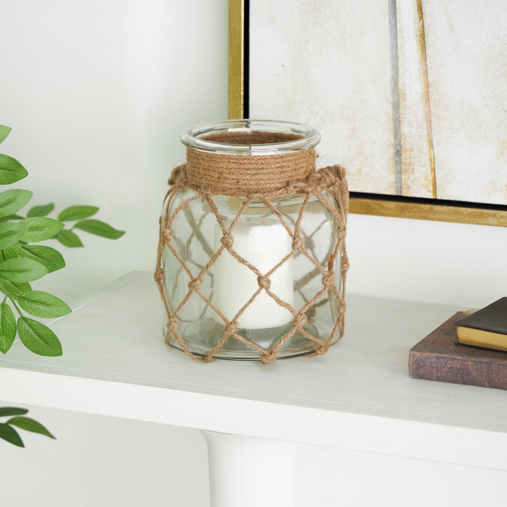 Brown Glass Handmade Decorative Indoor Outdoor Candle Lantern with Hanging Rope