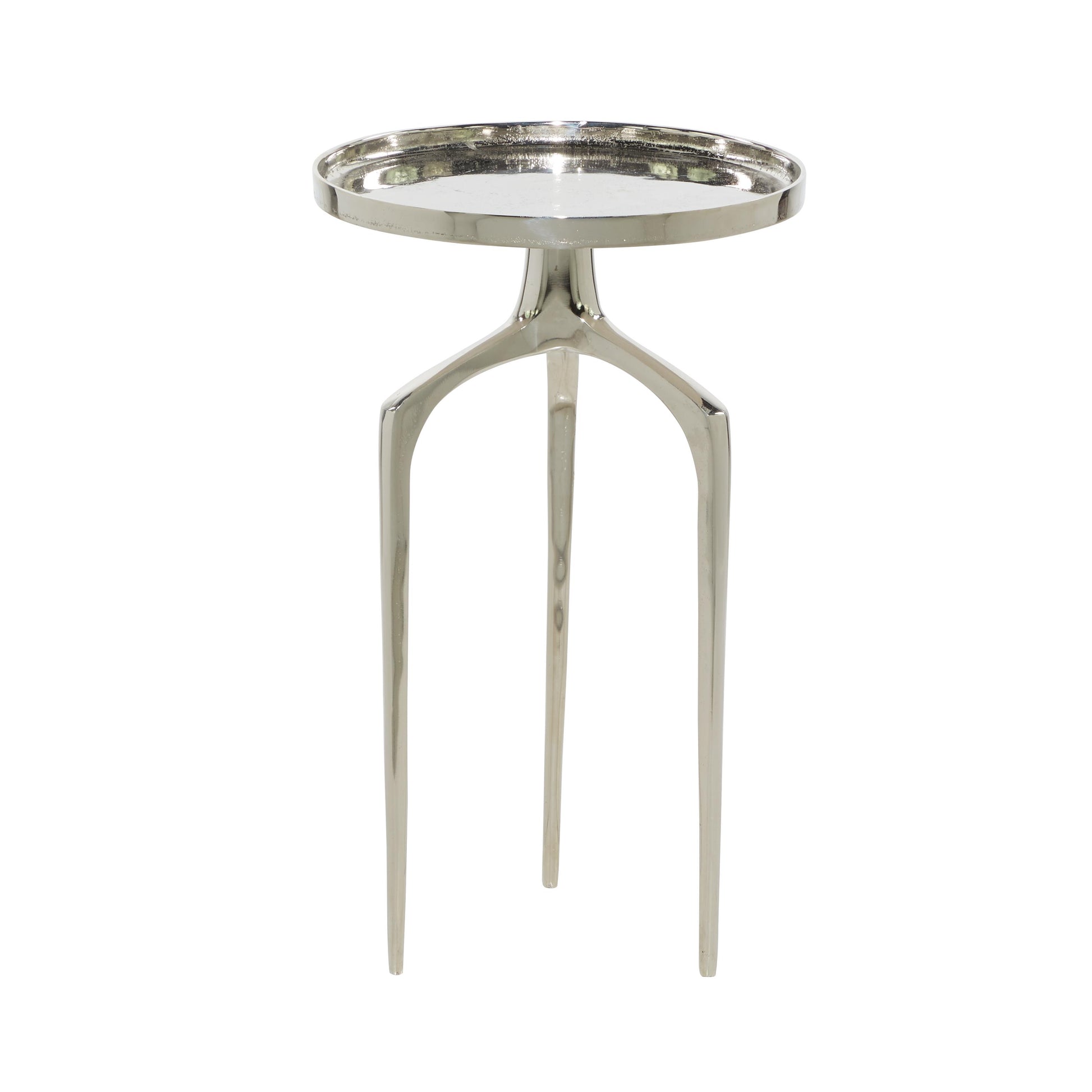 Aluminum Metal Tray Inspired Top Side End Accent Table with 3 Tripod Legs