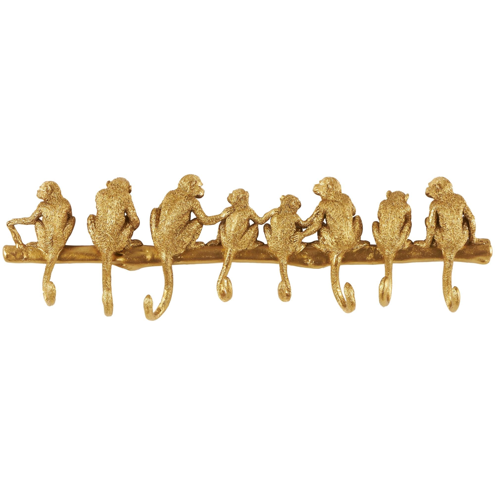 Monkey Gold Polyresin Textured 8 Hanger Home Wall Hook