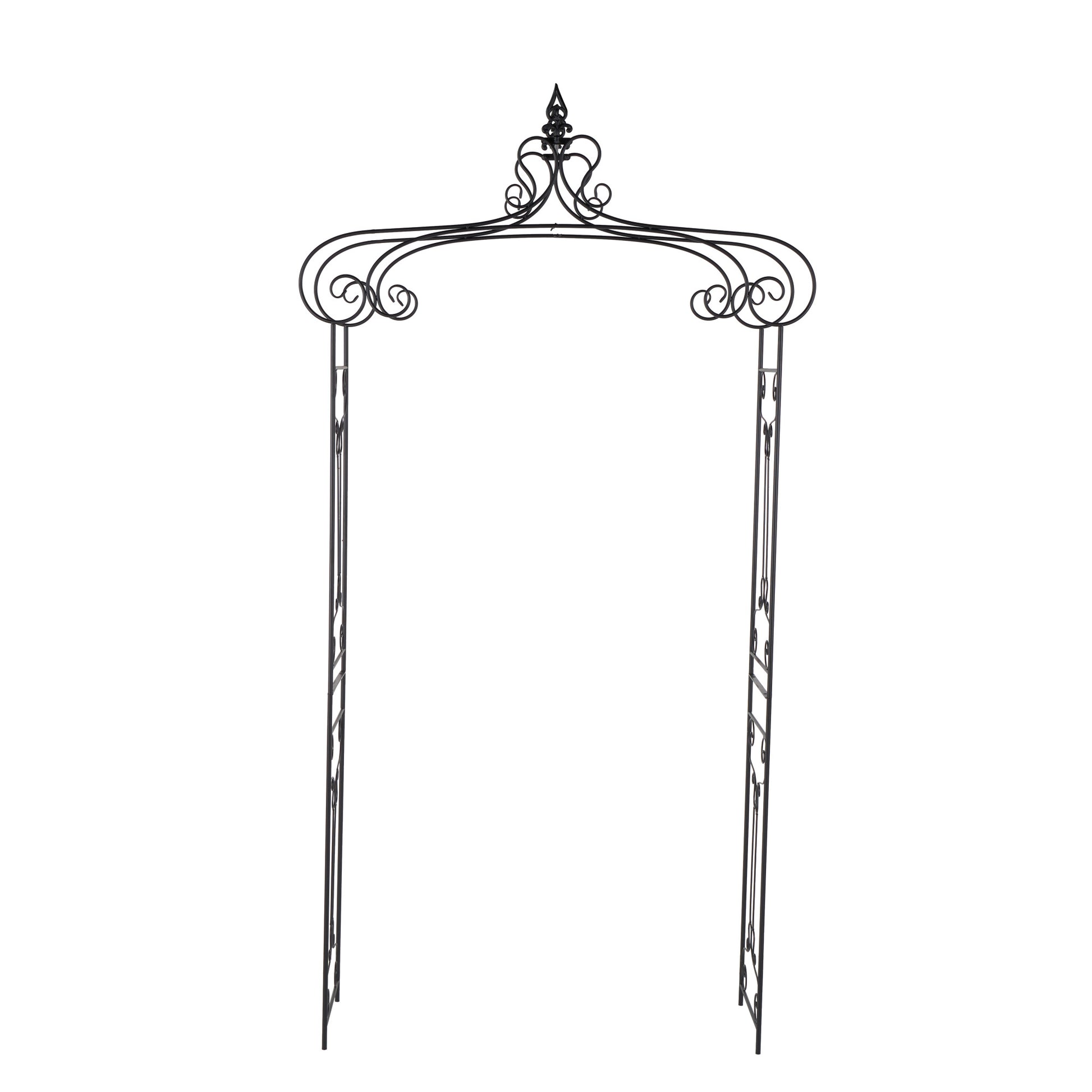 Scroll Black Metal Indoor Outdoor Arched Indoor Outdoor Garden Arbor with Finial