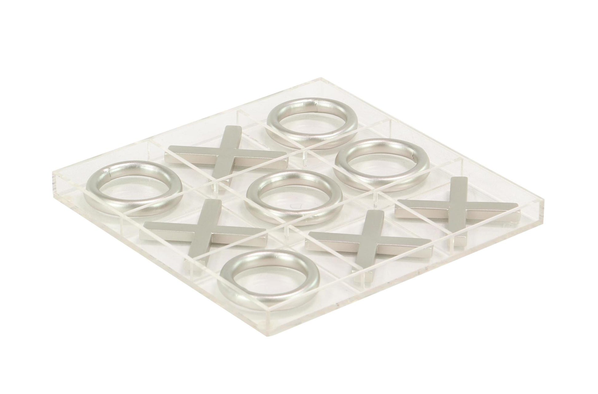 Tic Tac Toe Acrylic Plastic Home Decor Game Set with Gold Pieces 12" x 12" x 1"