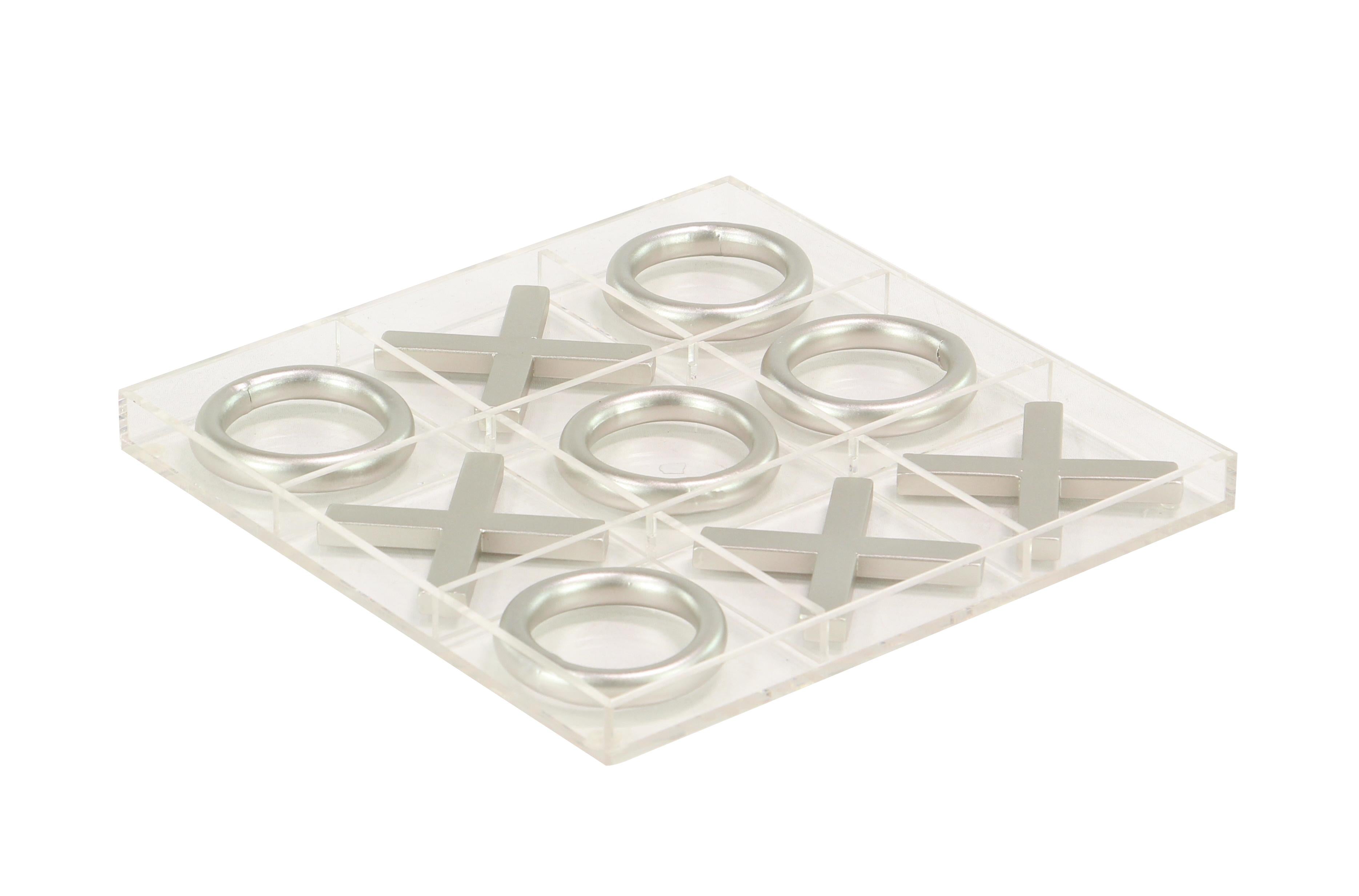 Tic Tac Toe Acrylic Plastic Home Decor Game Set with Gold Pieces 12" x 12" x 1"