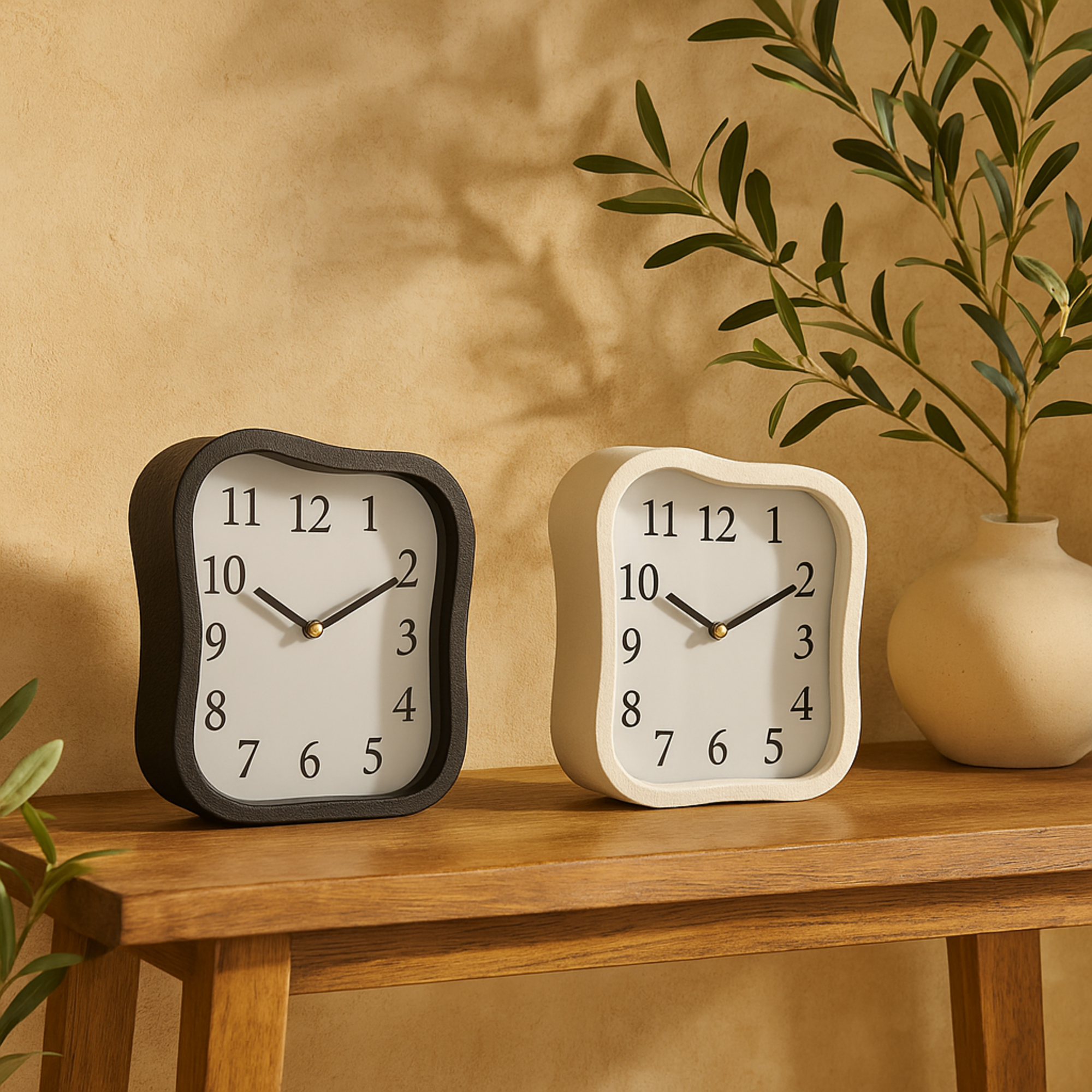 Set of 2 Multi Colored Metal Textured Decorative Clock with Gold Accents