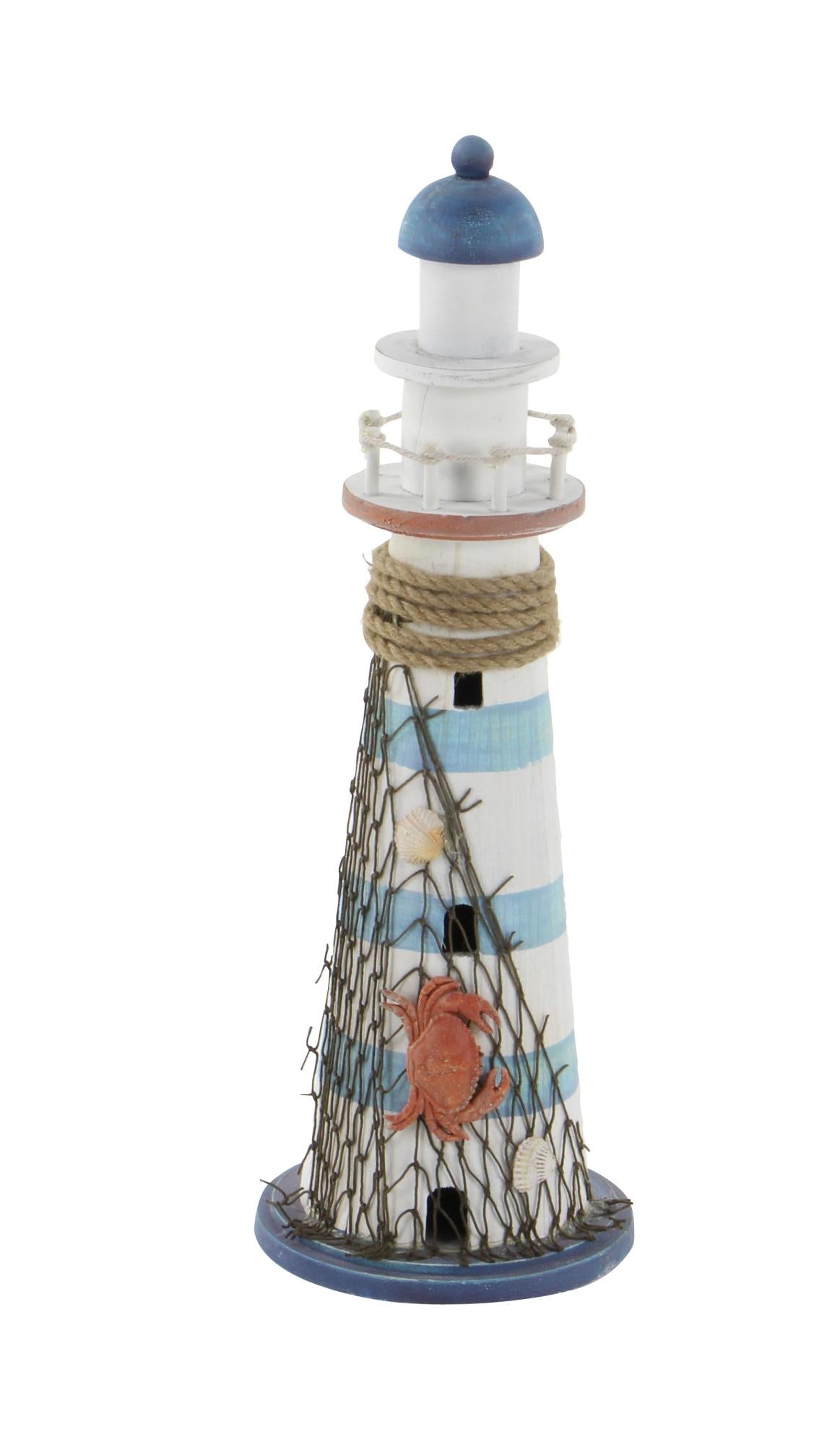 Light House Blue Wood Decorative Sculpture with Netting