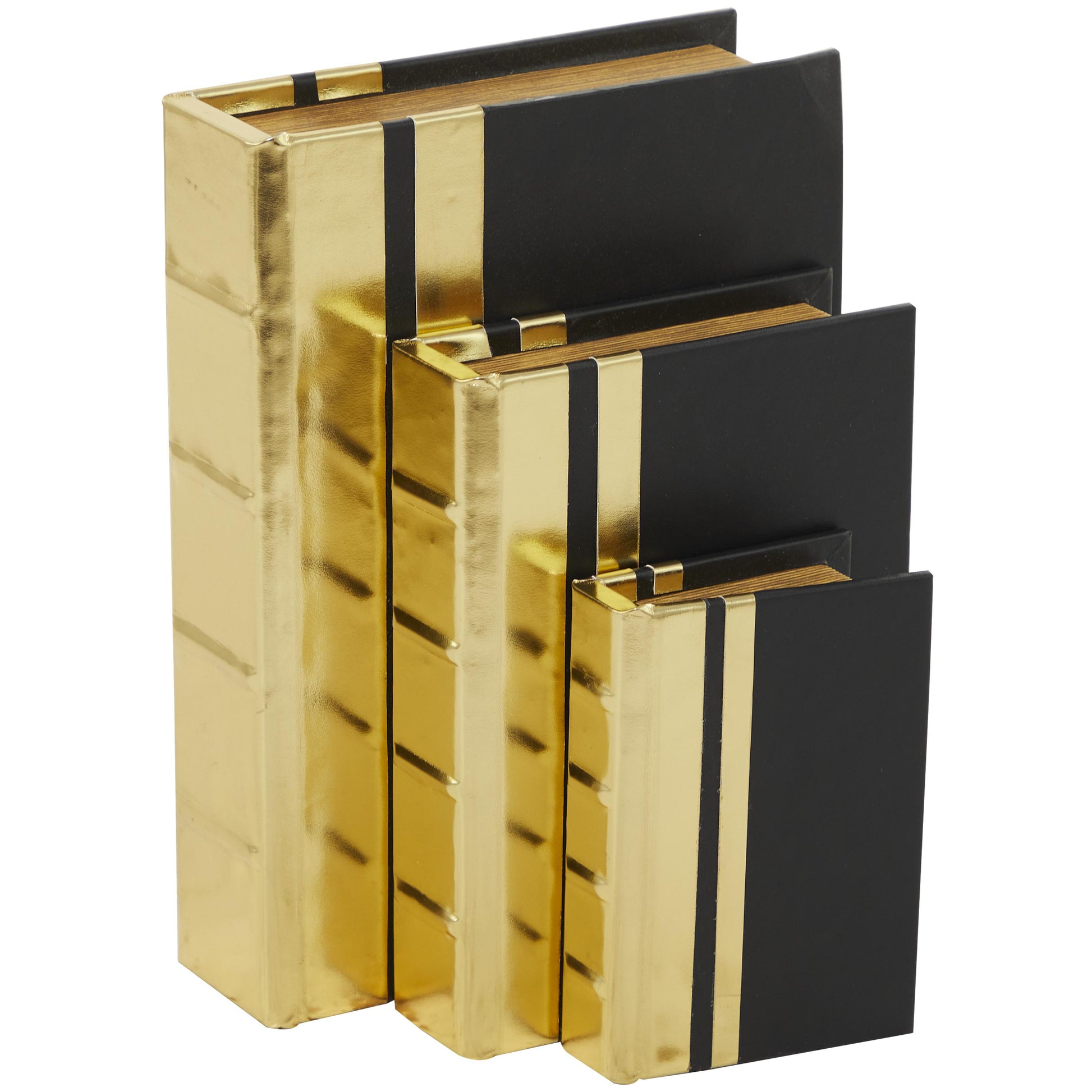 CosmoLiving by Cosmopolitan Set of 3 Faux Leather Metallic Faux Book Storage Decorative Box