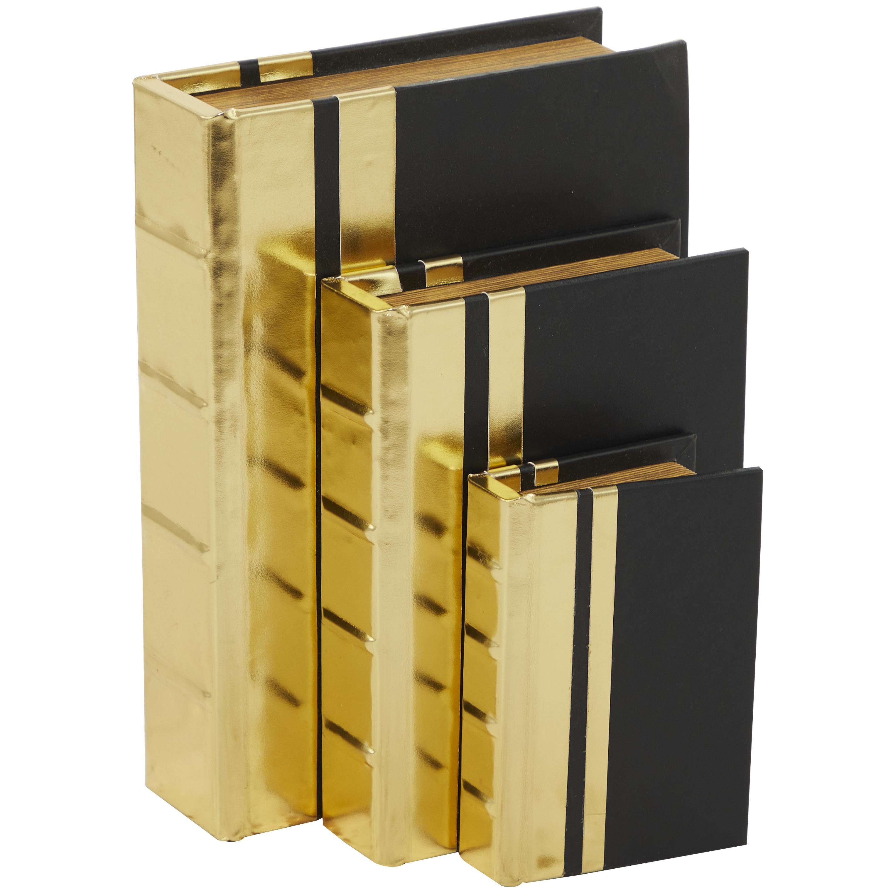 CosmoLiving by Cosmopolitan Set of 3 Faux Leather Metallic Faux Book Storage Decorative Box
