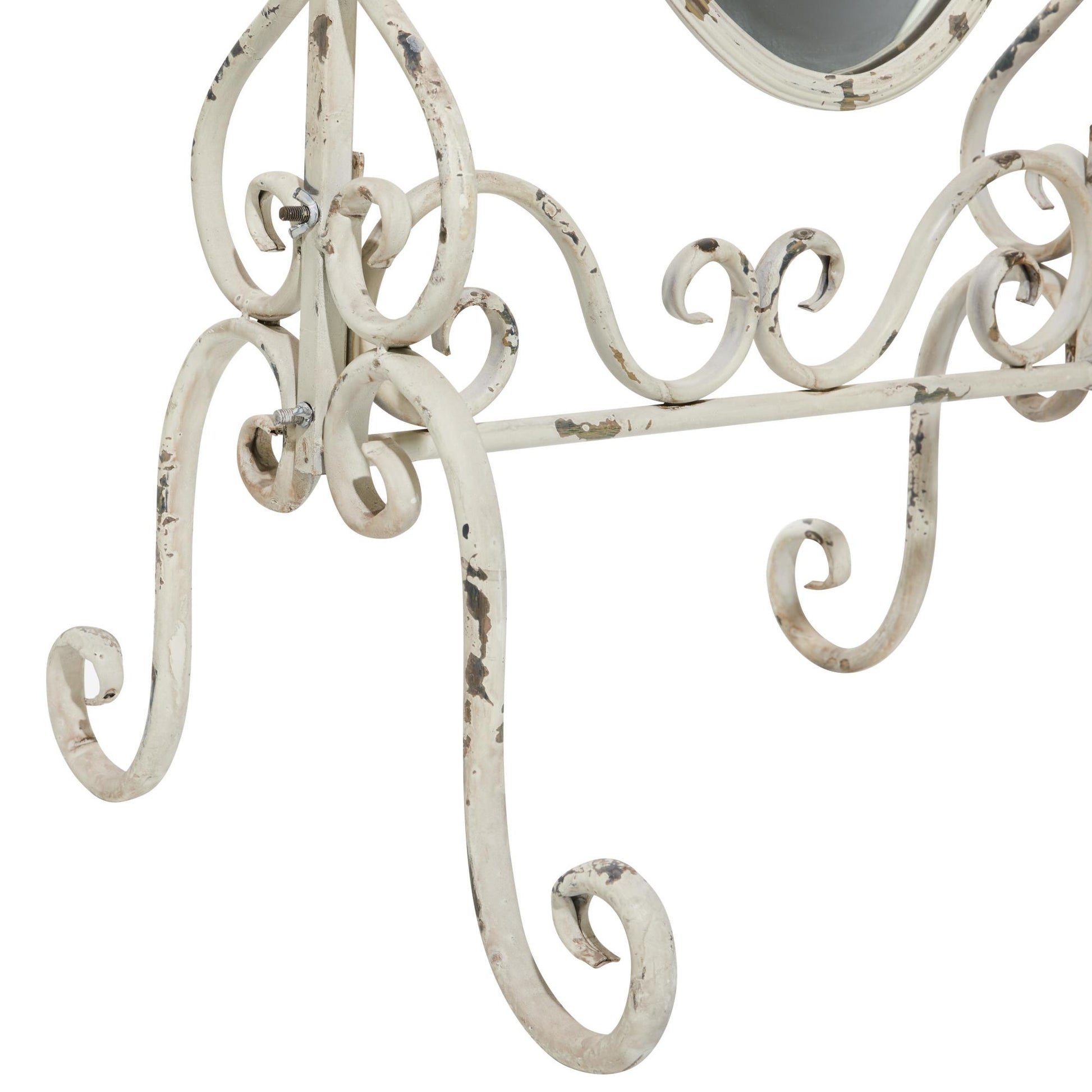 Scroll White Metal Oval Room Floor Mirror with Stand