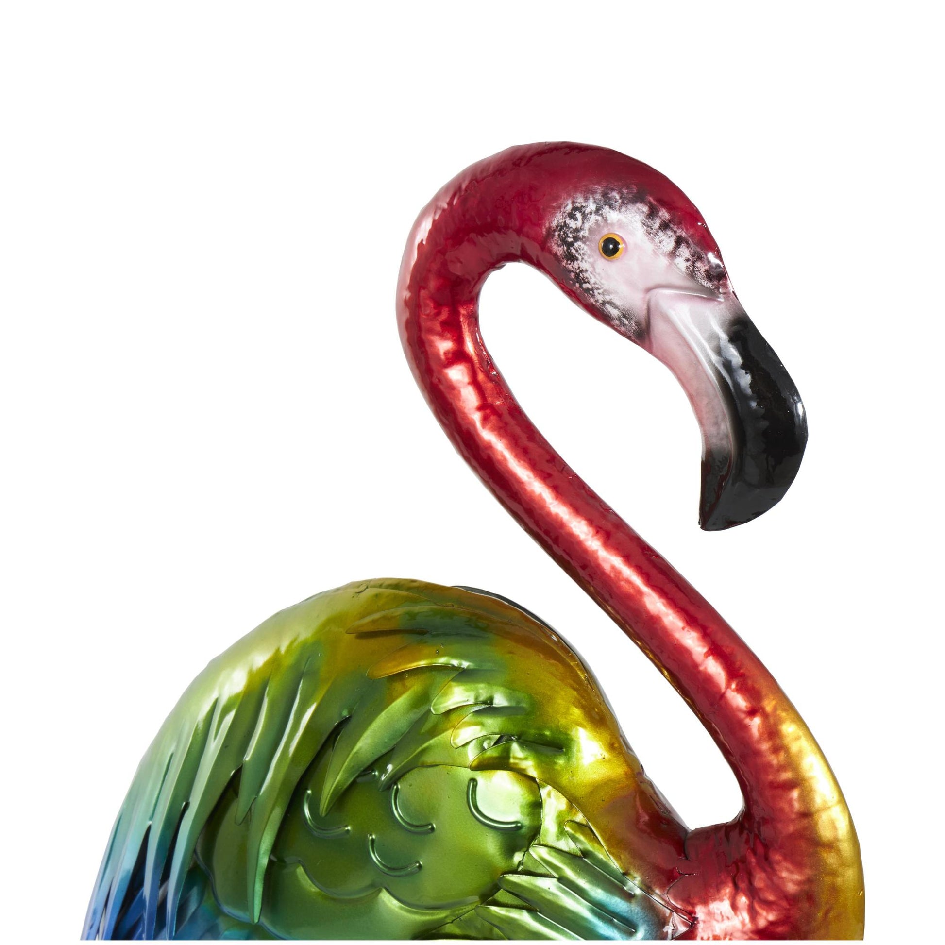 Set of 2 Flamingo Multi Colored Metal Tall Textured Rainbow Decorative Garden Sculpture