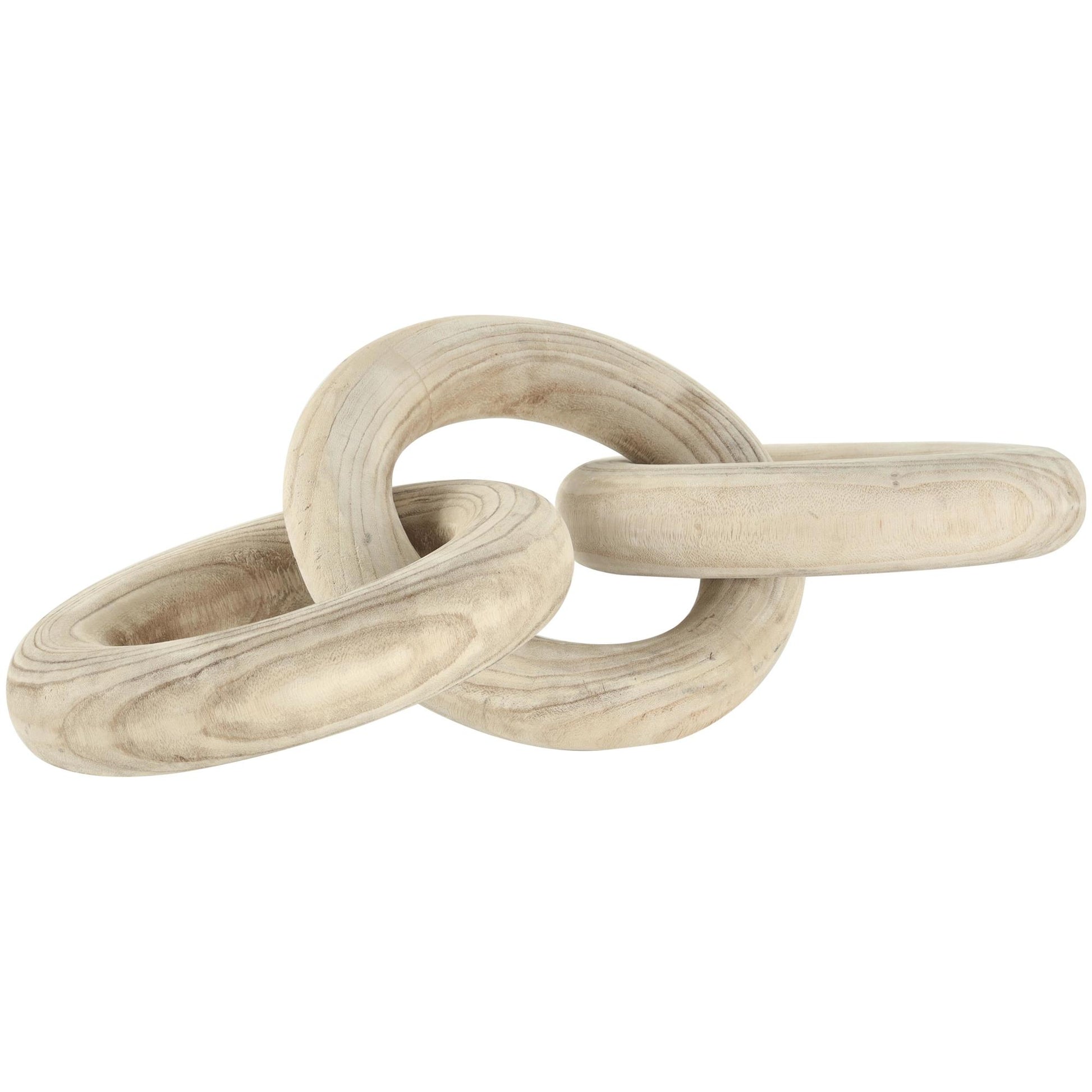 Chain Cream Wood 3 Link Decorative Sculpture with Natural Wood Grain