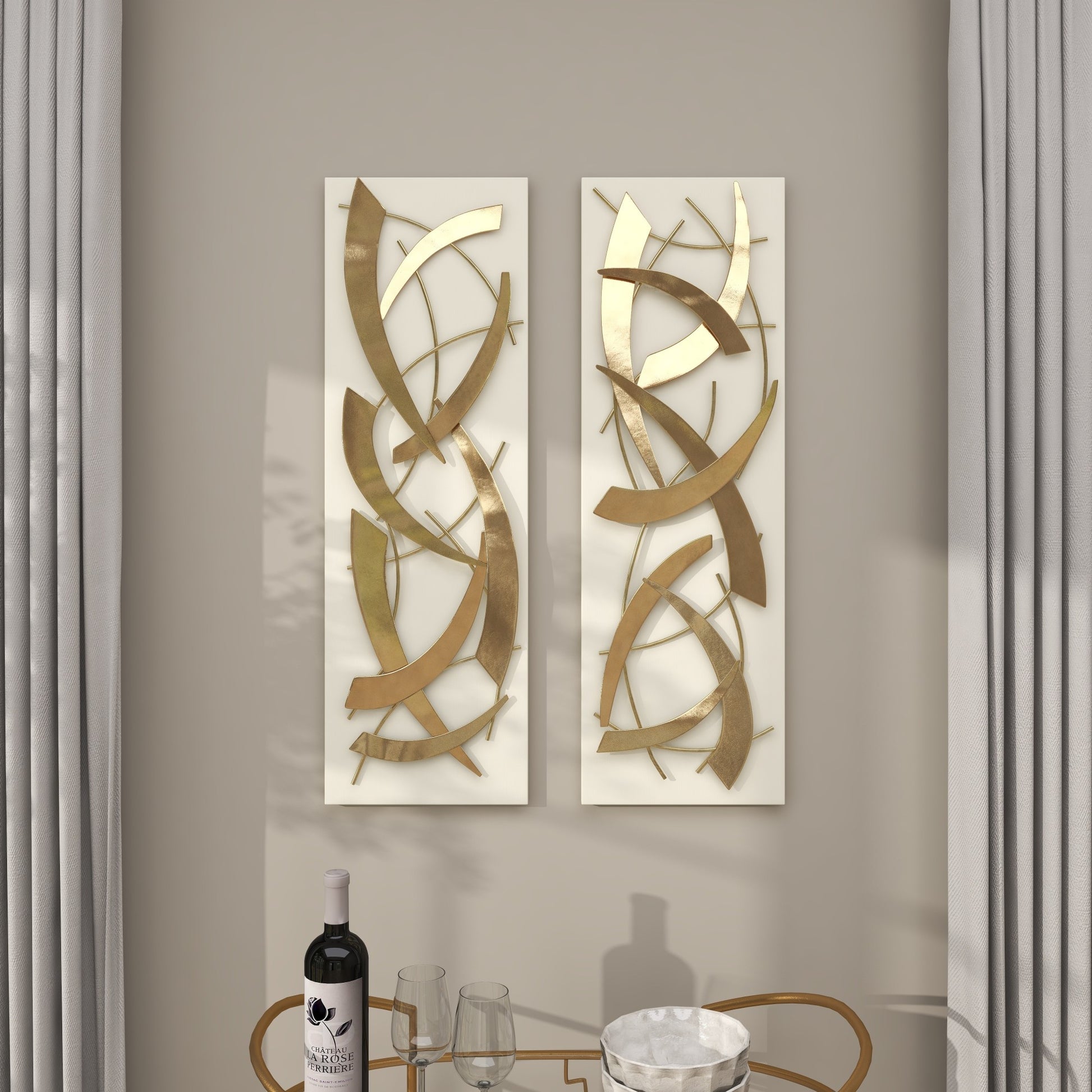 Set of 2 Abstract Metal Dimensional Home Wall Decor with Black Backing Set of 2 12"W, 36"H