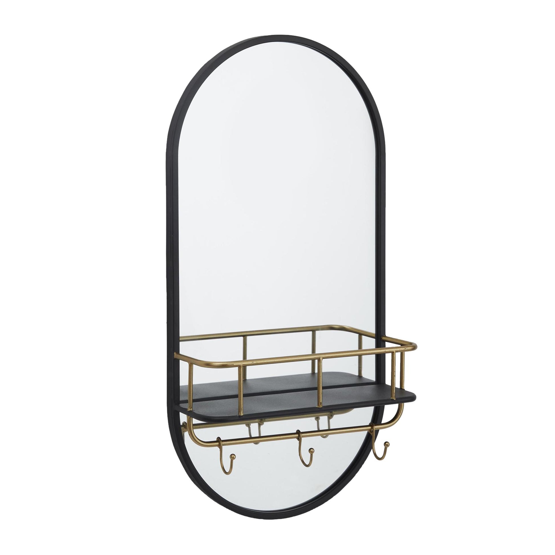 Black Metal Oval 1 Shelf Room Wall Mirror